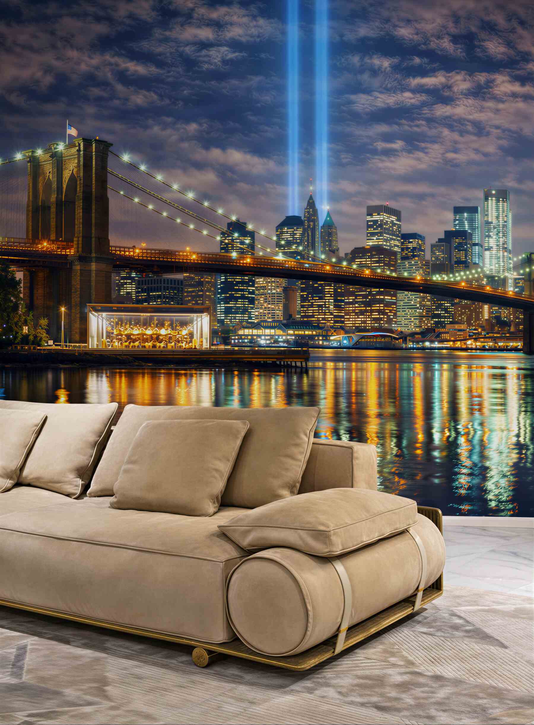 Fototapeta nocny Nowy Jork z mostem Brooklyn i panoramą miasta