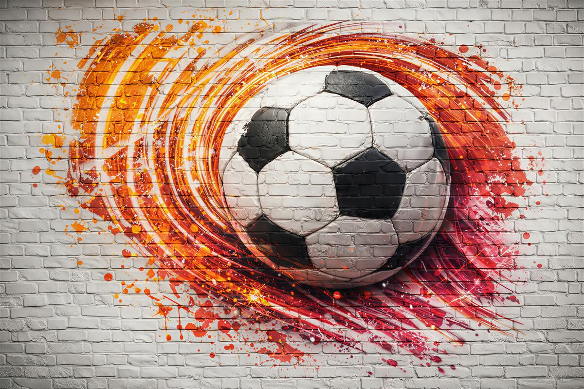Fototapeta piłka nożna graffiti na ceglanej ścianie dynamiczna sportowa