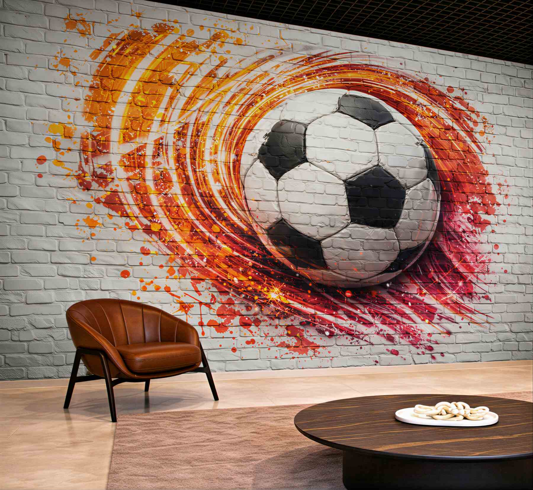 Fototapeta piłka nożna graffiti na ceglanej ścianie dynamiczna sportowa