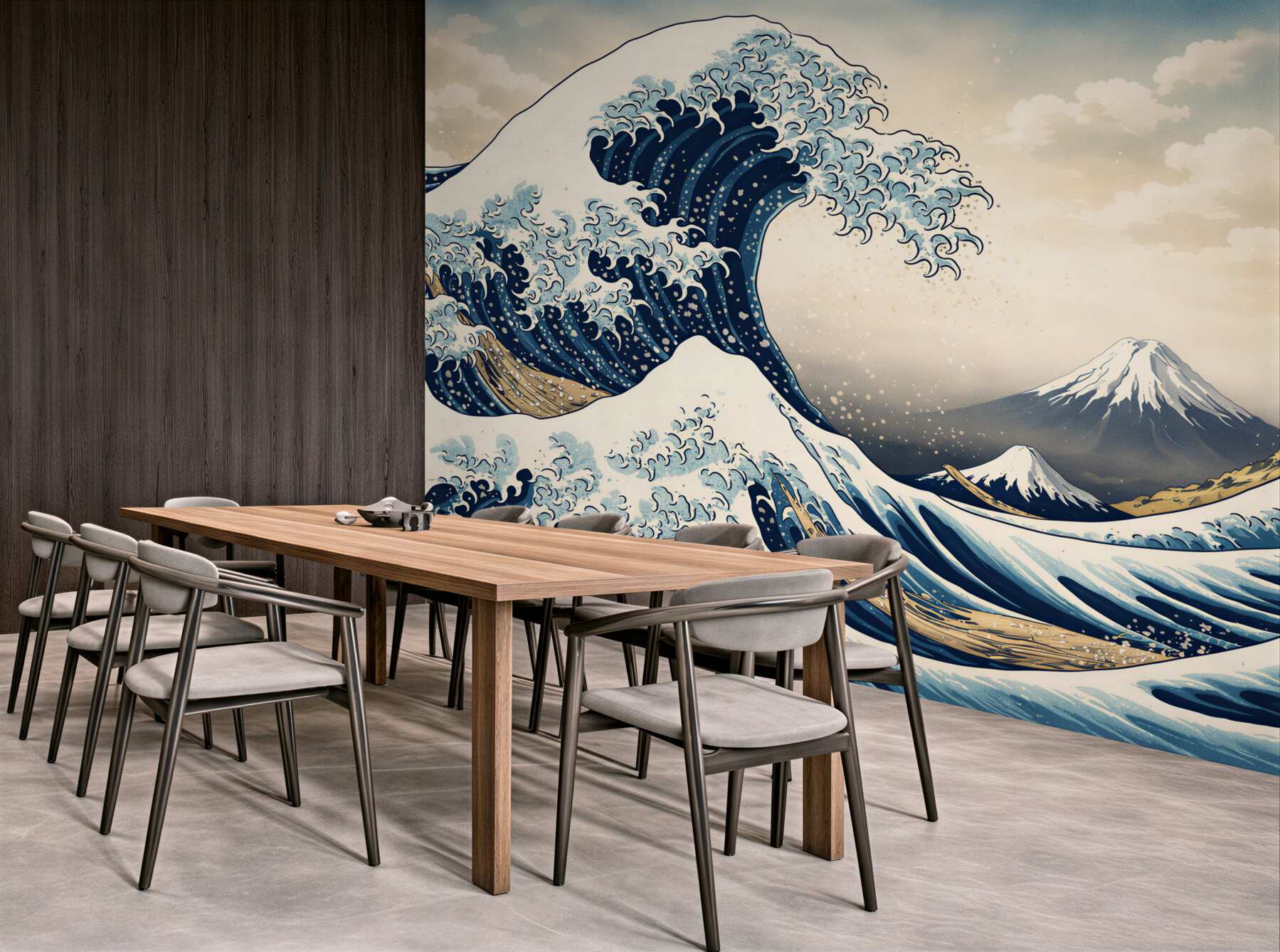 Fototapeta fale oceaniczne i góra w stylu japońskim