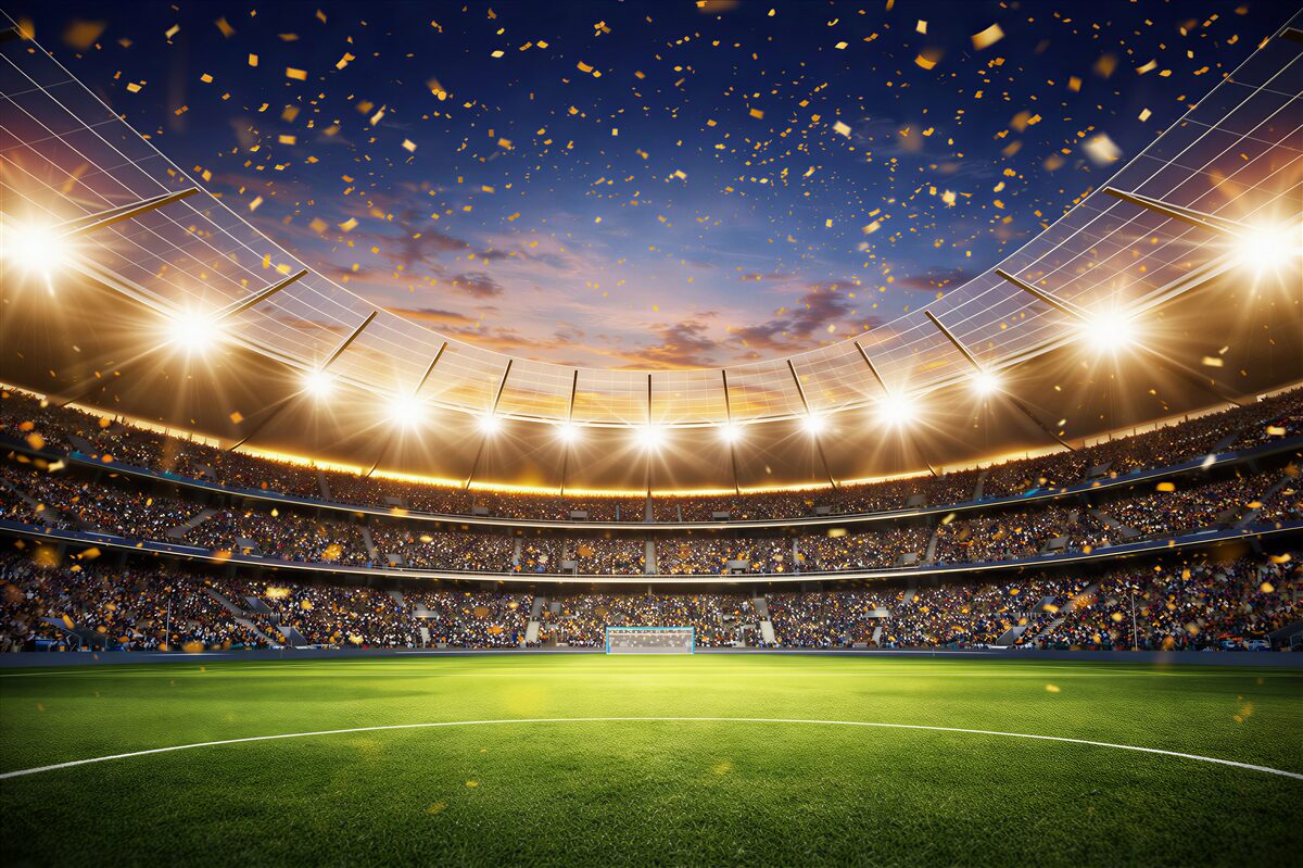 Fototapeta stadion piłkarski nocą z oświetleniem i konfetti