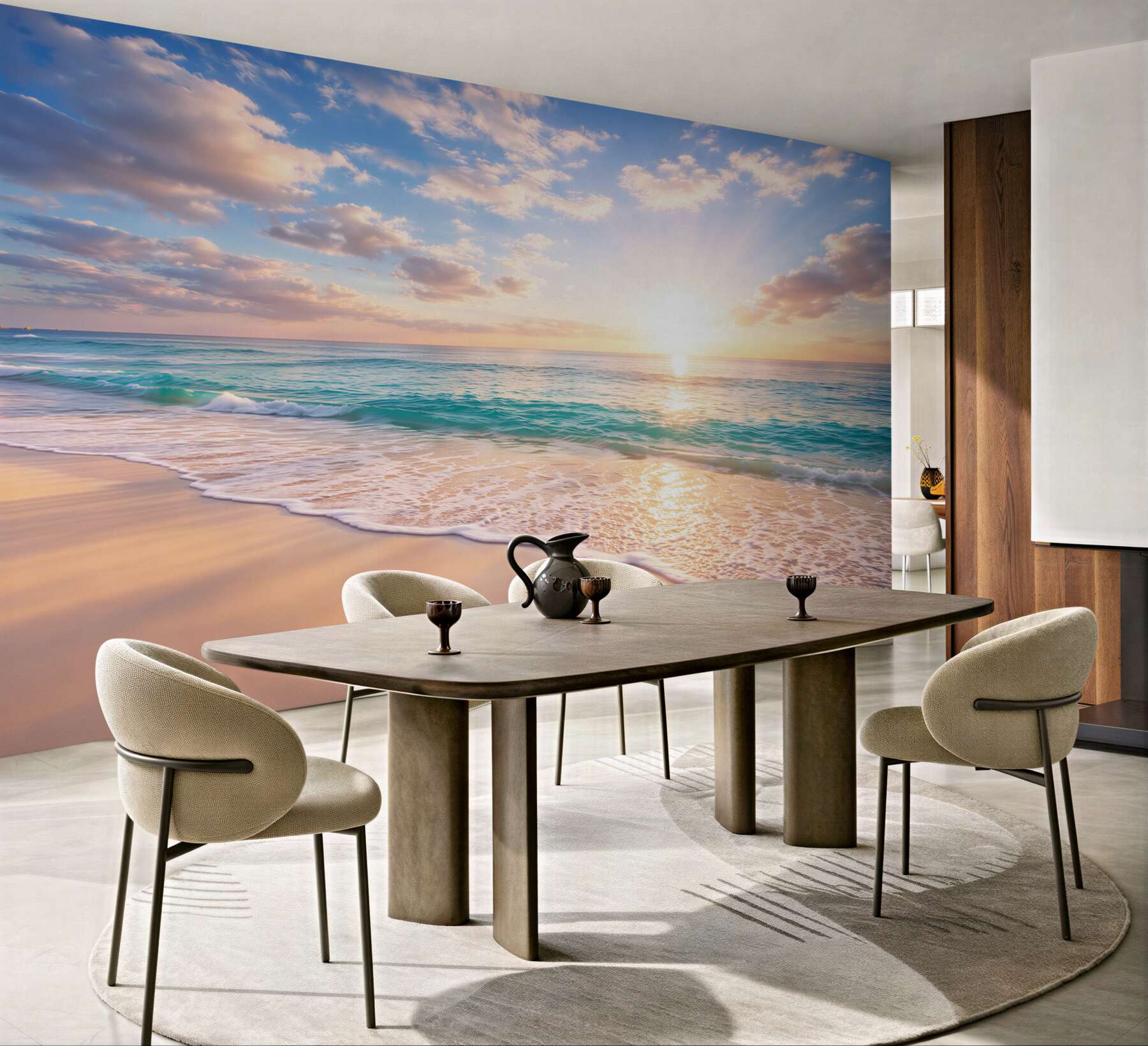 Fototapeta spokojne morze o wschodzie słońca pastelowa plaża
