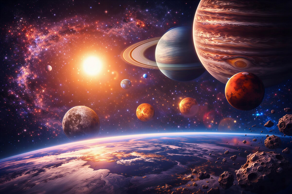 Fototapeta kosmos z planetami i gwiazdami do pokoju młodzieżowego