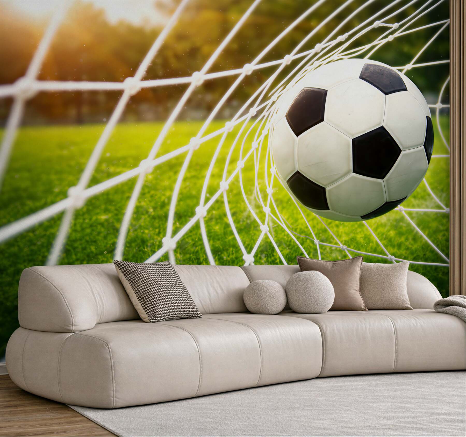 Fototapeta piłka nożna w bramce na boisku sportowa dekoracja