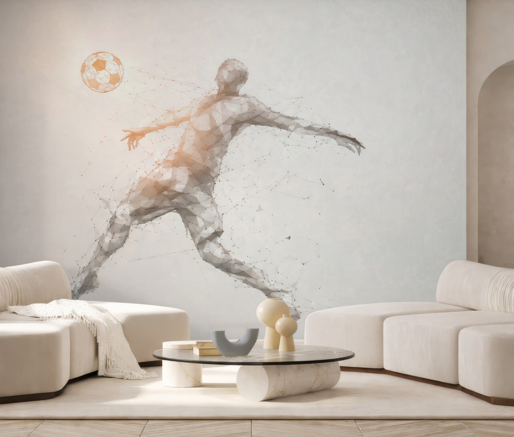 Fototapeta piłkarz z piłką geometryczny nowoczesny sportowy