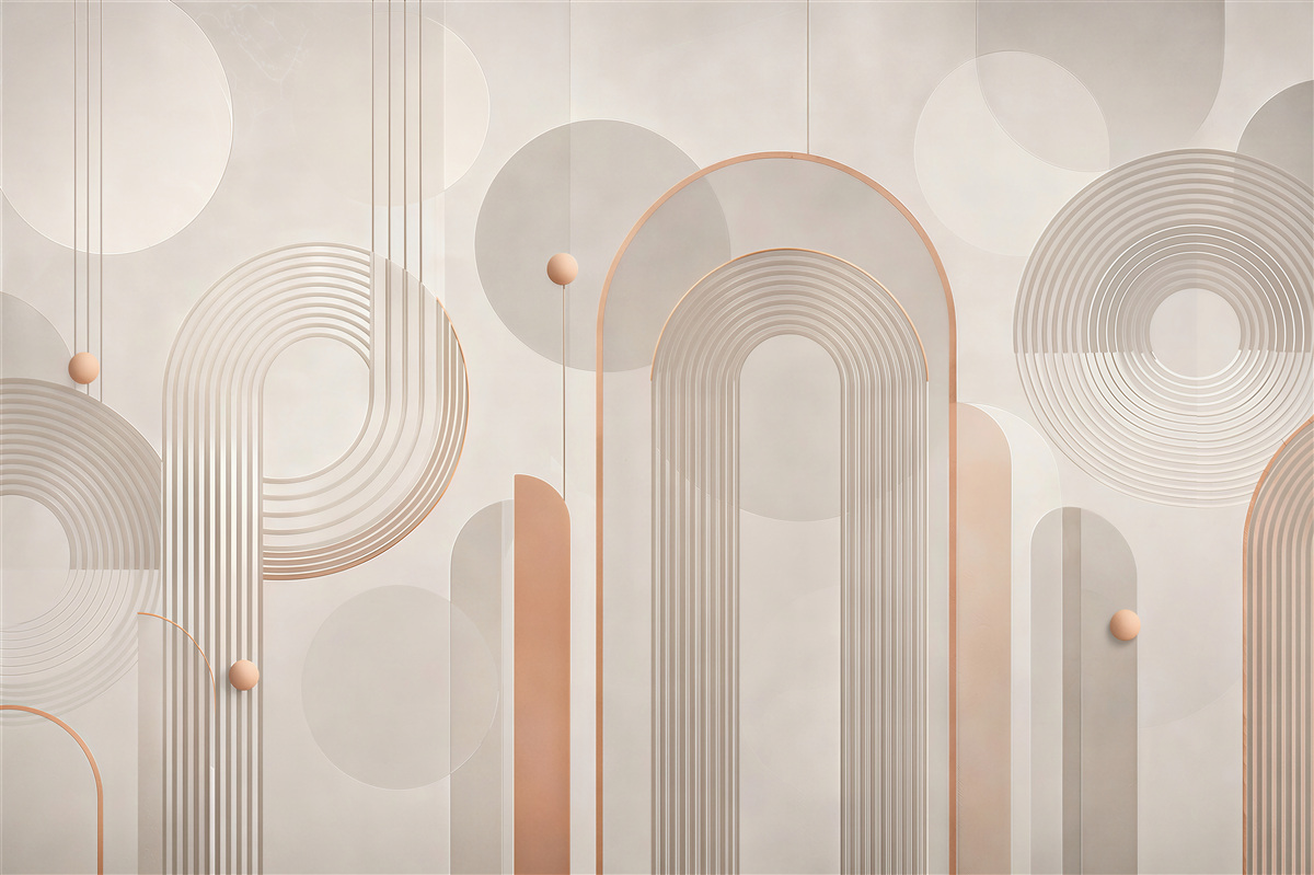 Fototapeta geometryczne łuki i koła beżowe nowoczesne 3D