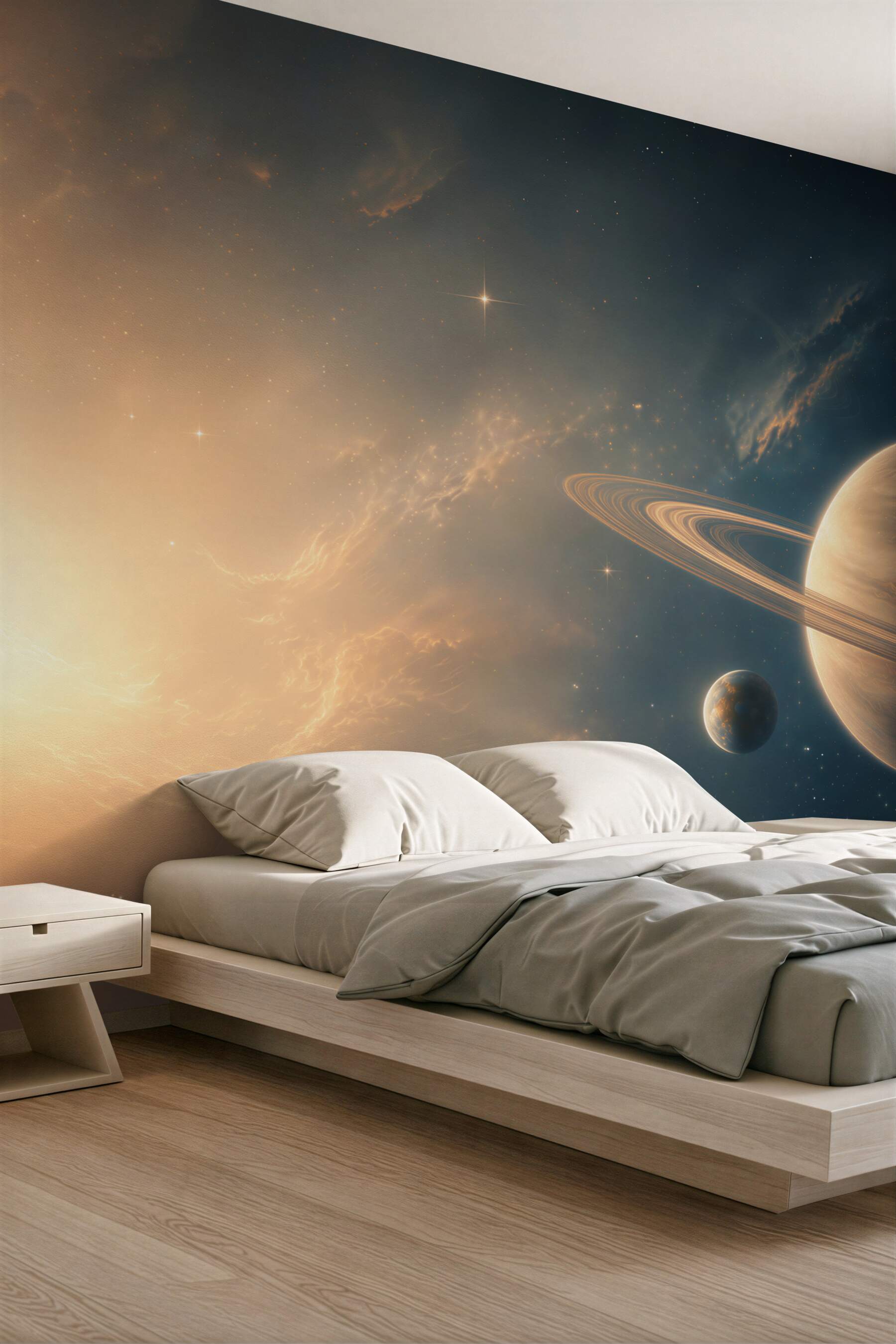 Fototapeta planeta z pierścieniami w kosmosie nowoczesna i nastrojowa