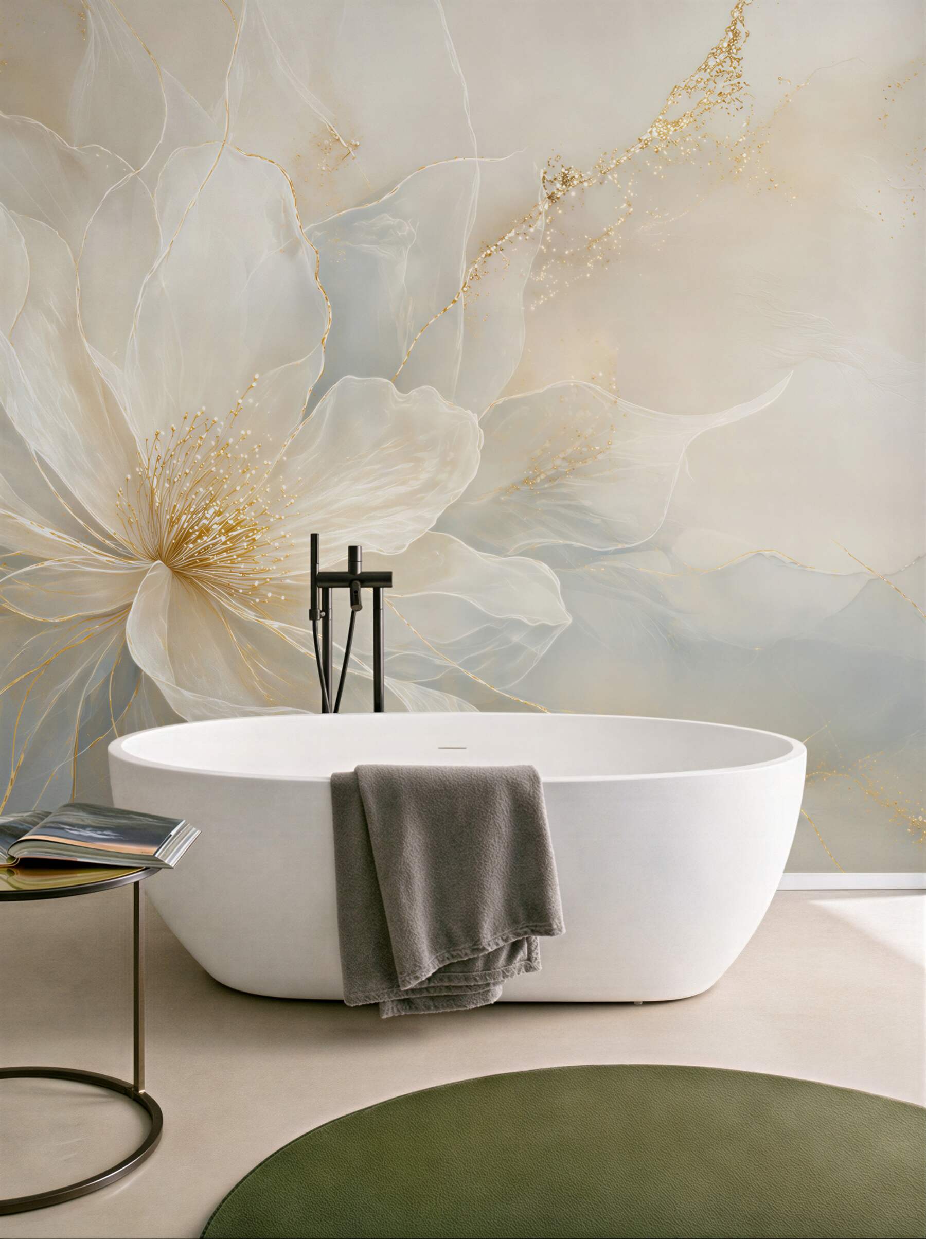 Fototapeta kwiat abstrakcyjny biało złoty elegancki do sypialni