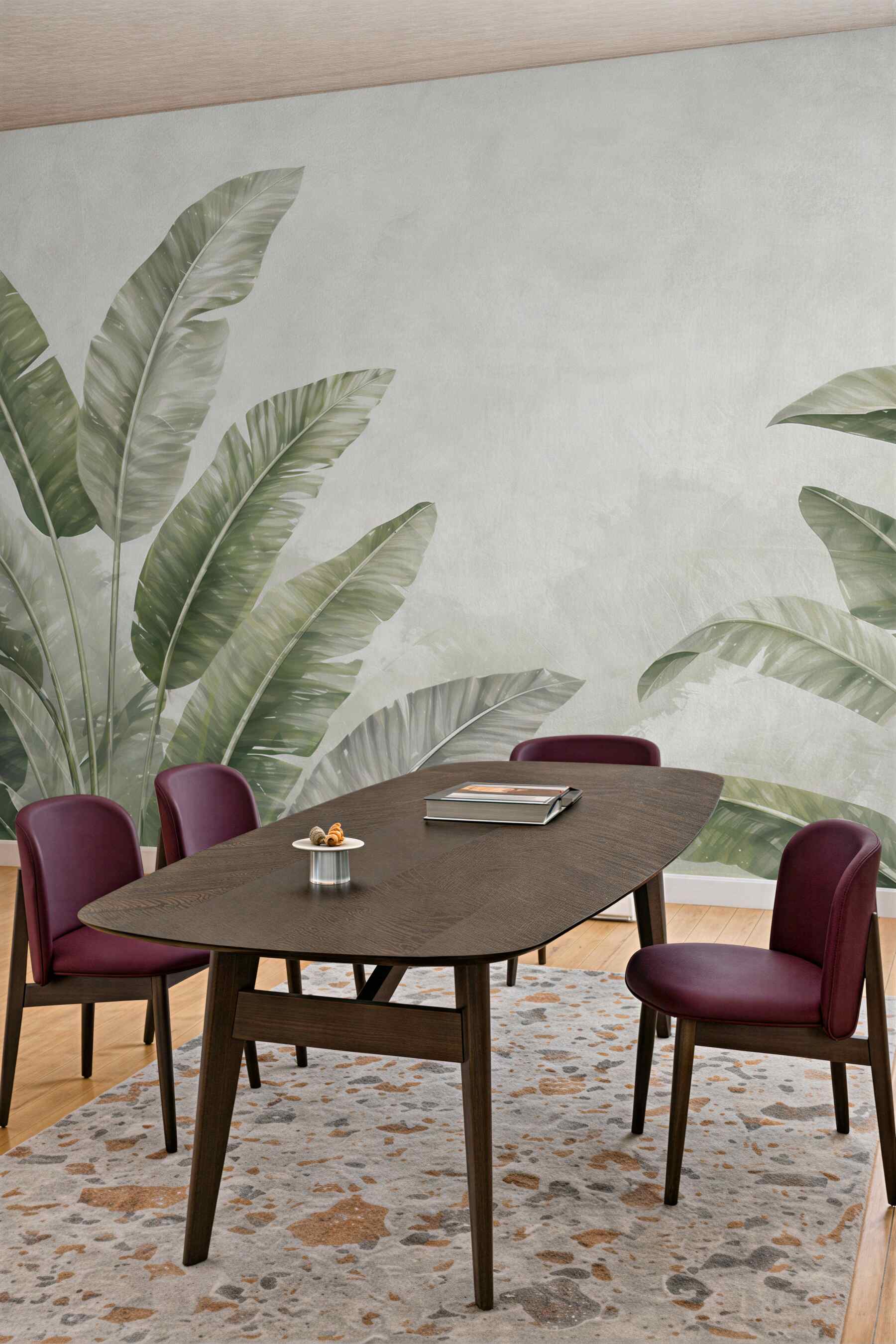 Fototapeta liście bananowca zielone na jasnym tle w stylu tropical soft