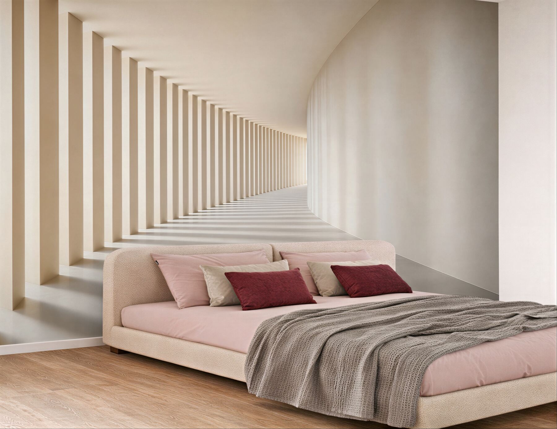 Fototapeta nowoczesny korytarz architektoniczny beżowy 3D minimalistyczny