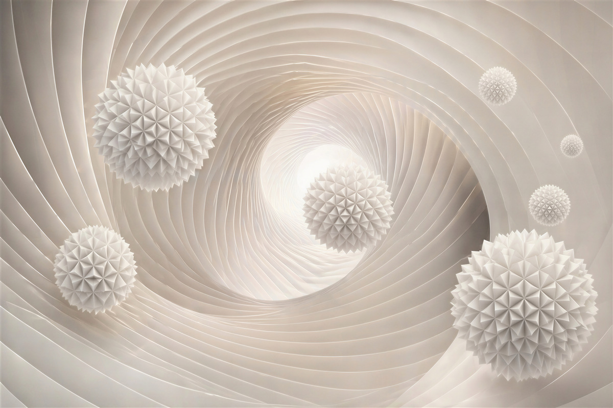 Fototapeta abstrakcyjne białe kule 3D w spiralnym tunelu nowoczesna