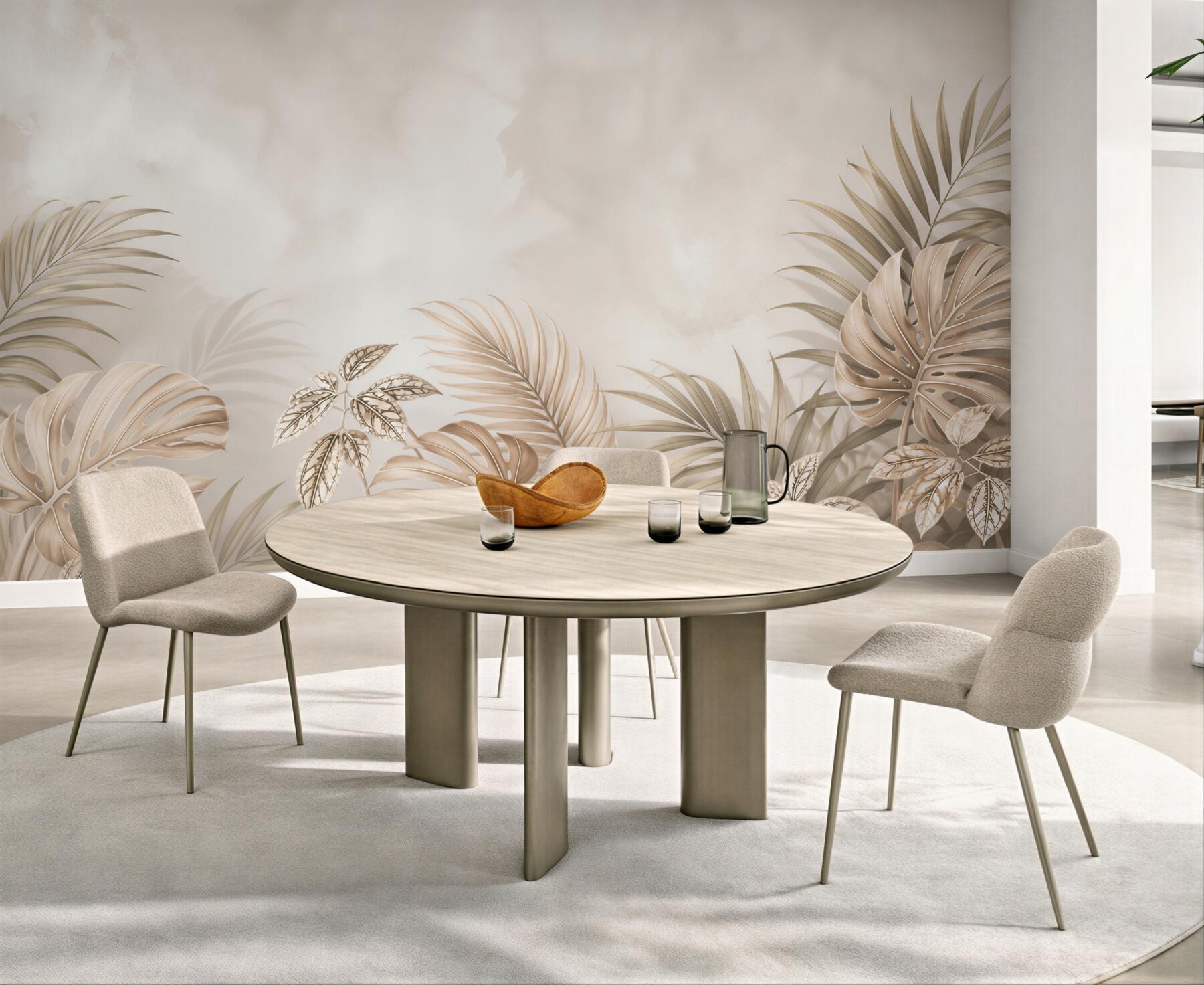 Fototapeta beżowe liście tropikalne monstery i palm subtelna elegancja