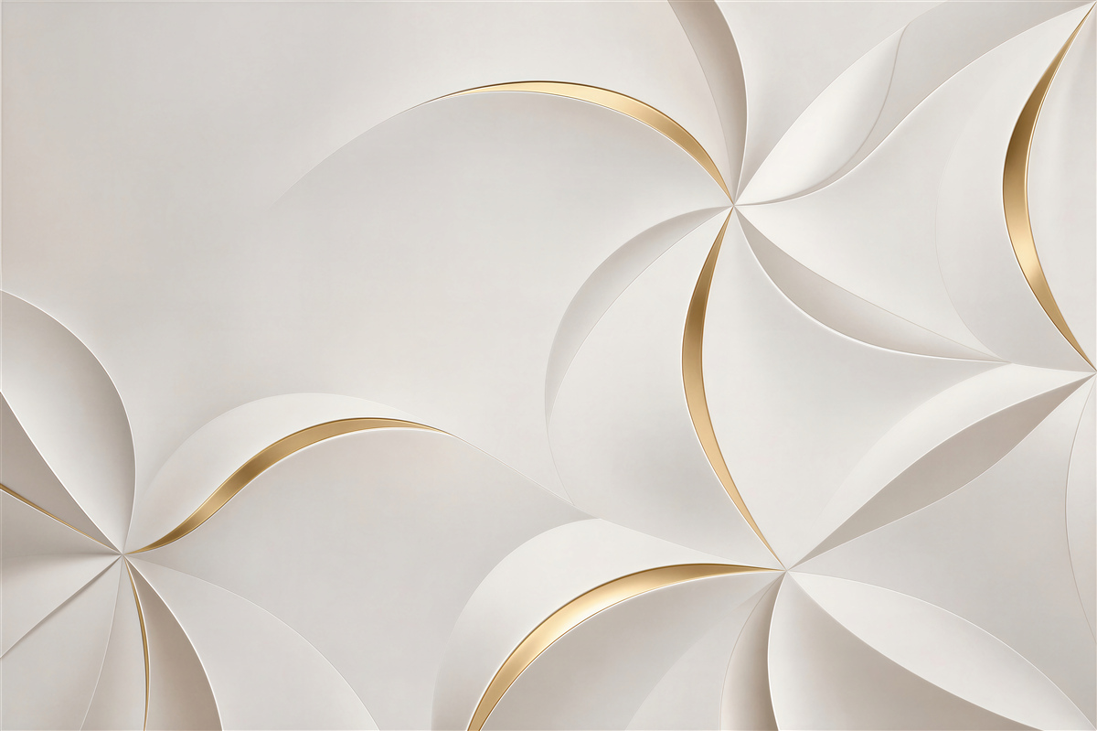 Fototapeta geometryczne kwiaty 3D beżowe ze złotymi akcentami