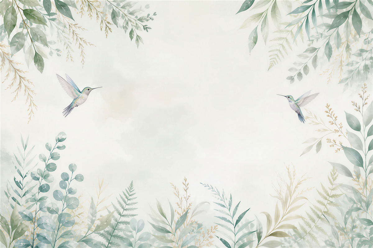 Fototapeta kolibry i pastelowe liście delikatna botaniczna