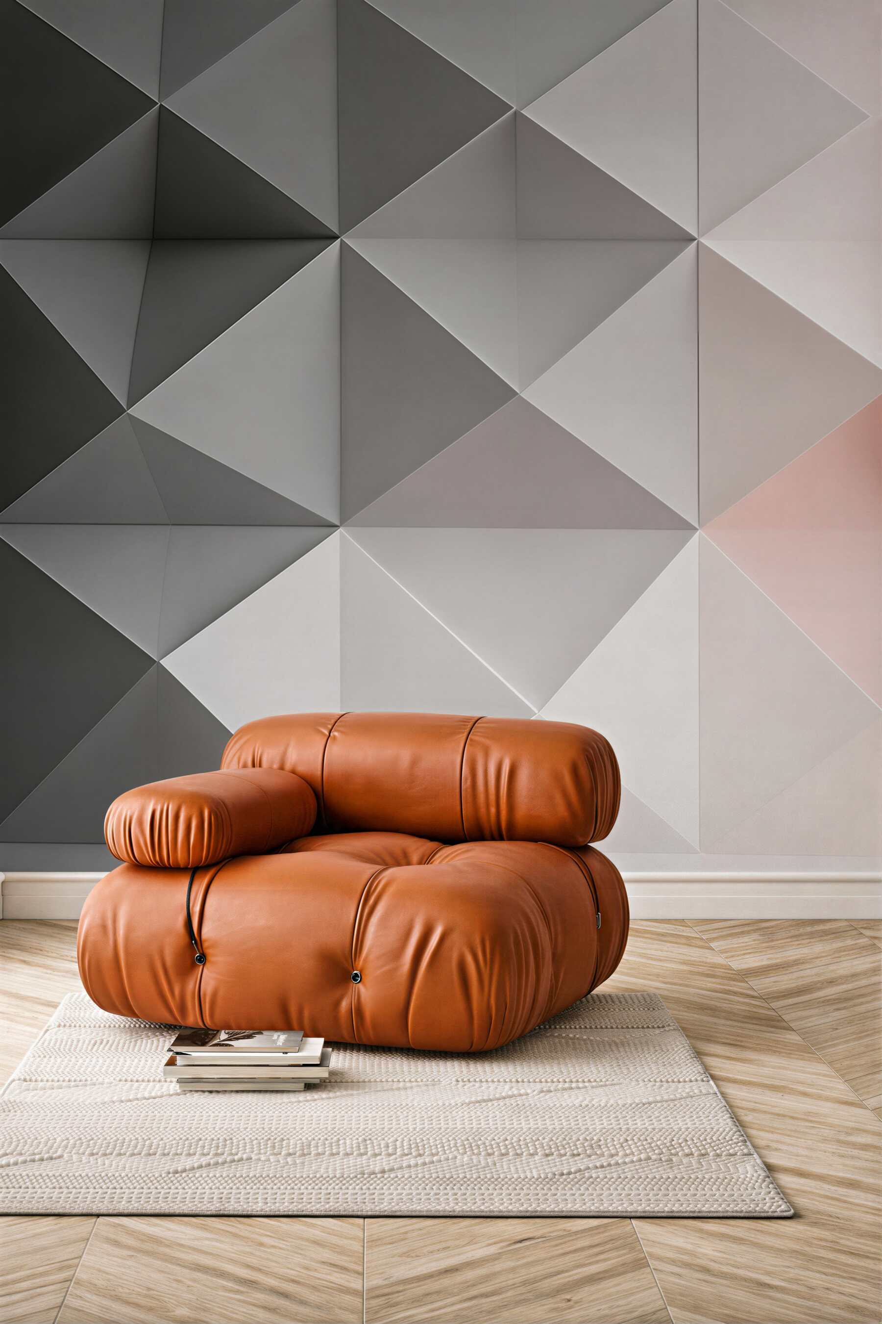 Fototapeta geometryczne trójkąty 3D szaro różowe nowoczesne