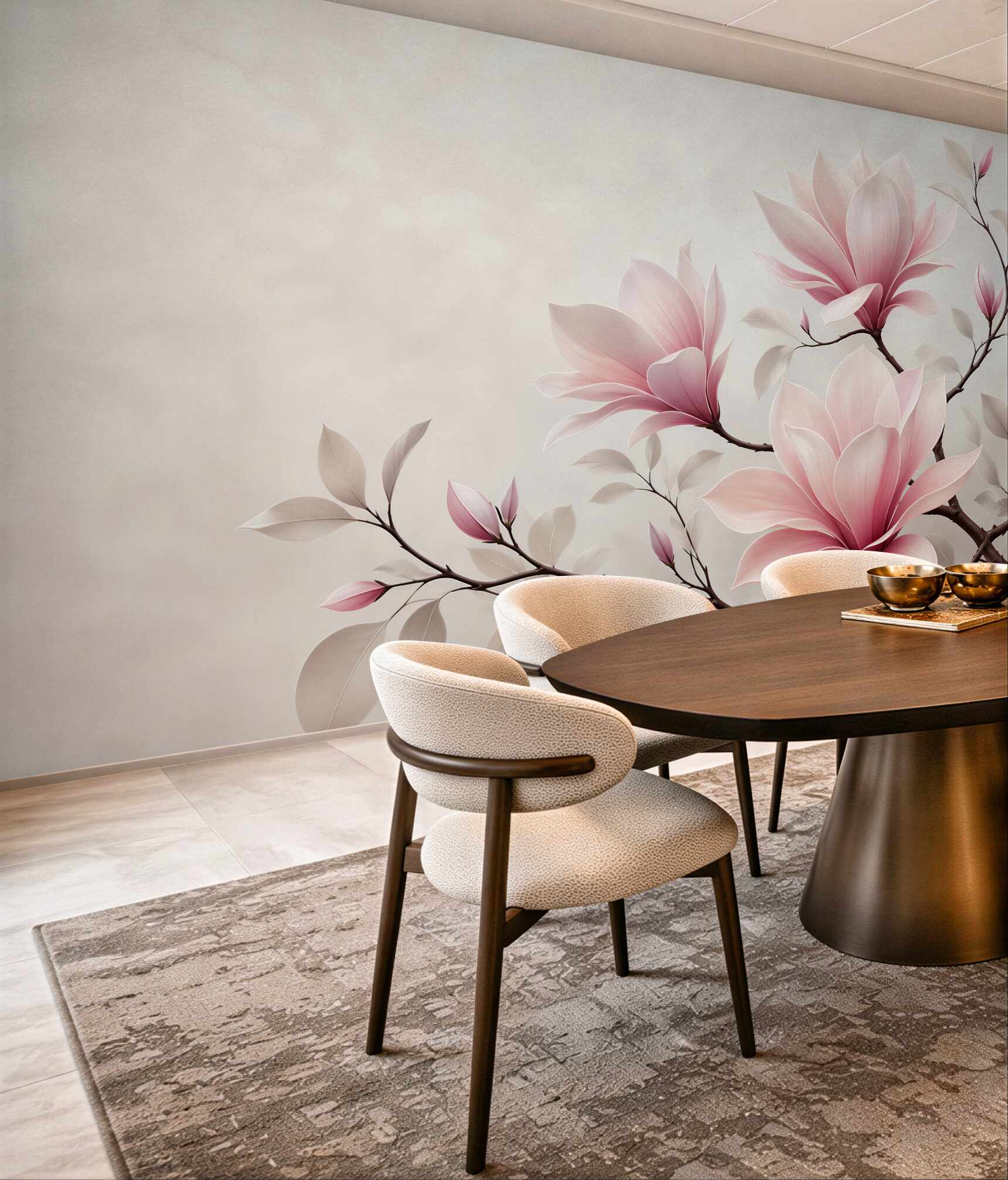 Fototapeta kwiaty magnolii pudrowy róż na jasnym tle elegancka