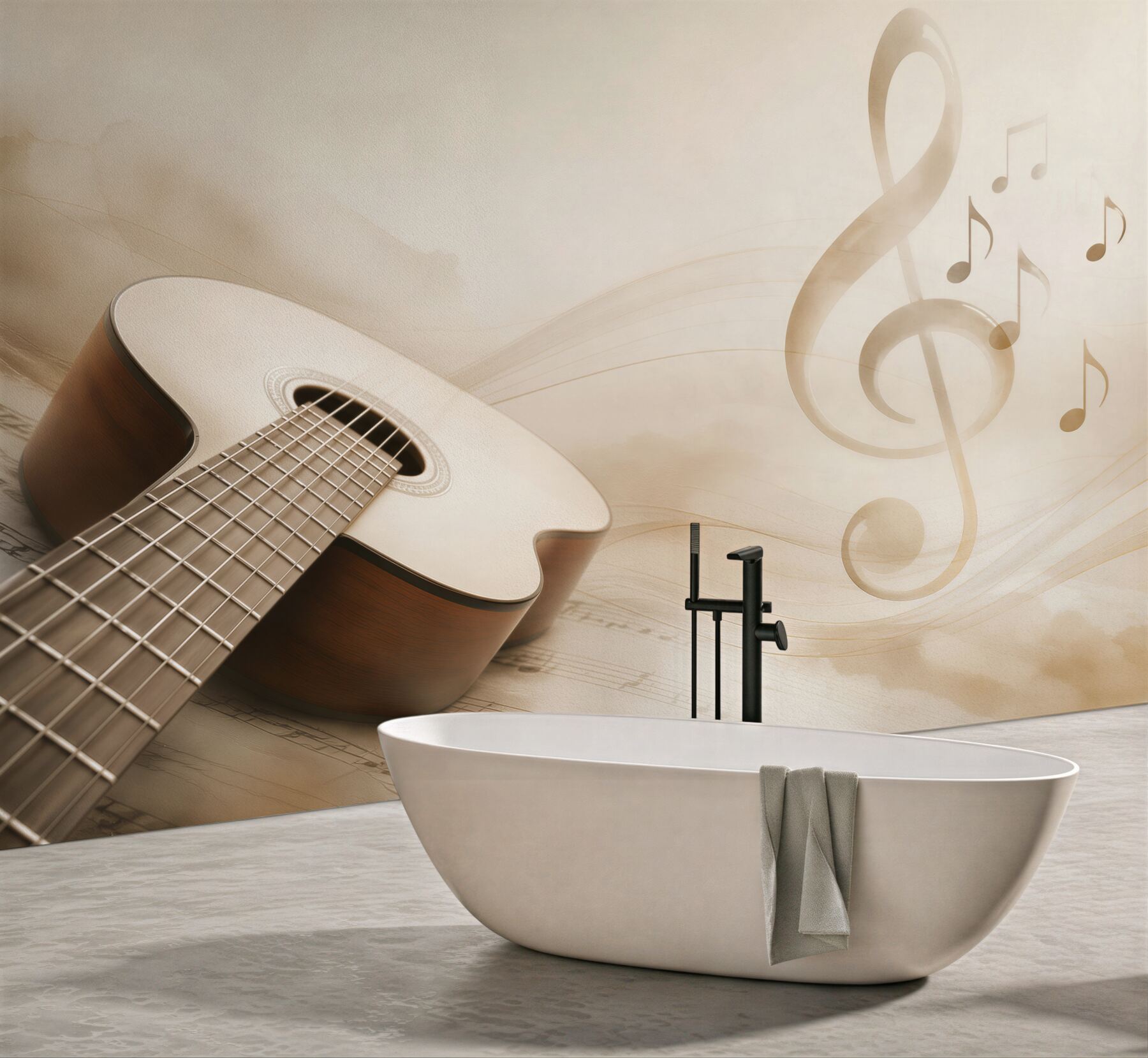 Fototapeta gitara i nuty w beżowych tonach do pokoju muzycznego