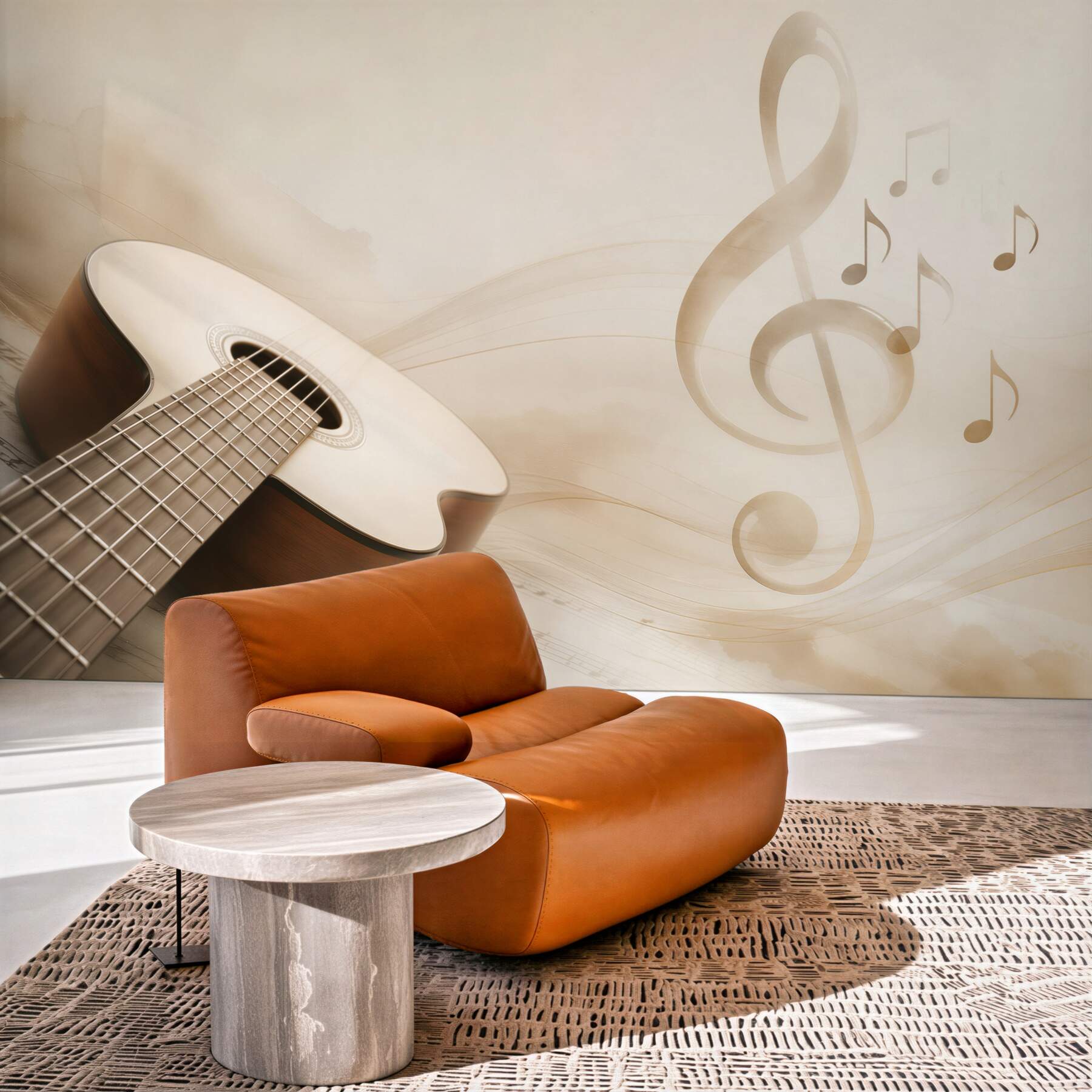 Fototapeta gitara i nuty w beżowych tonach do pokoju muzycznego