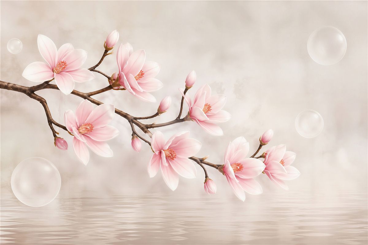 Fototapeta różowa magnolia na gałęzi delikatna kwiatowa do sypialni