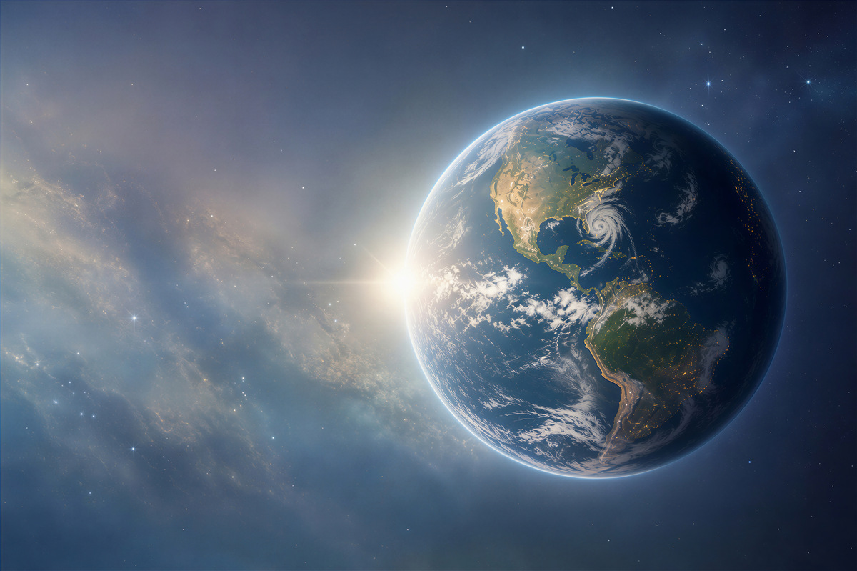 Fototapeta planeta Ziemia w kosmosie z gwiazdami nowoczesna