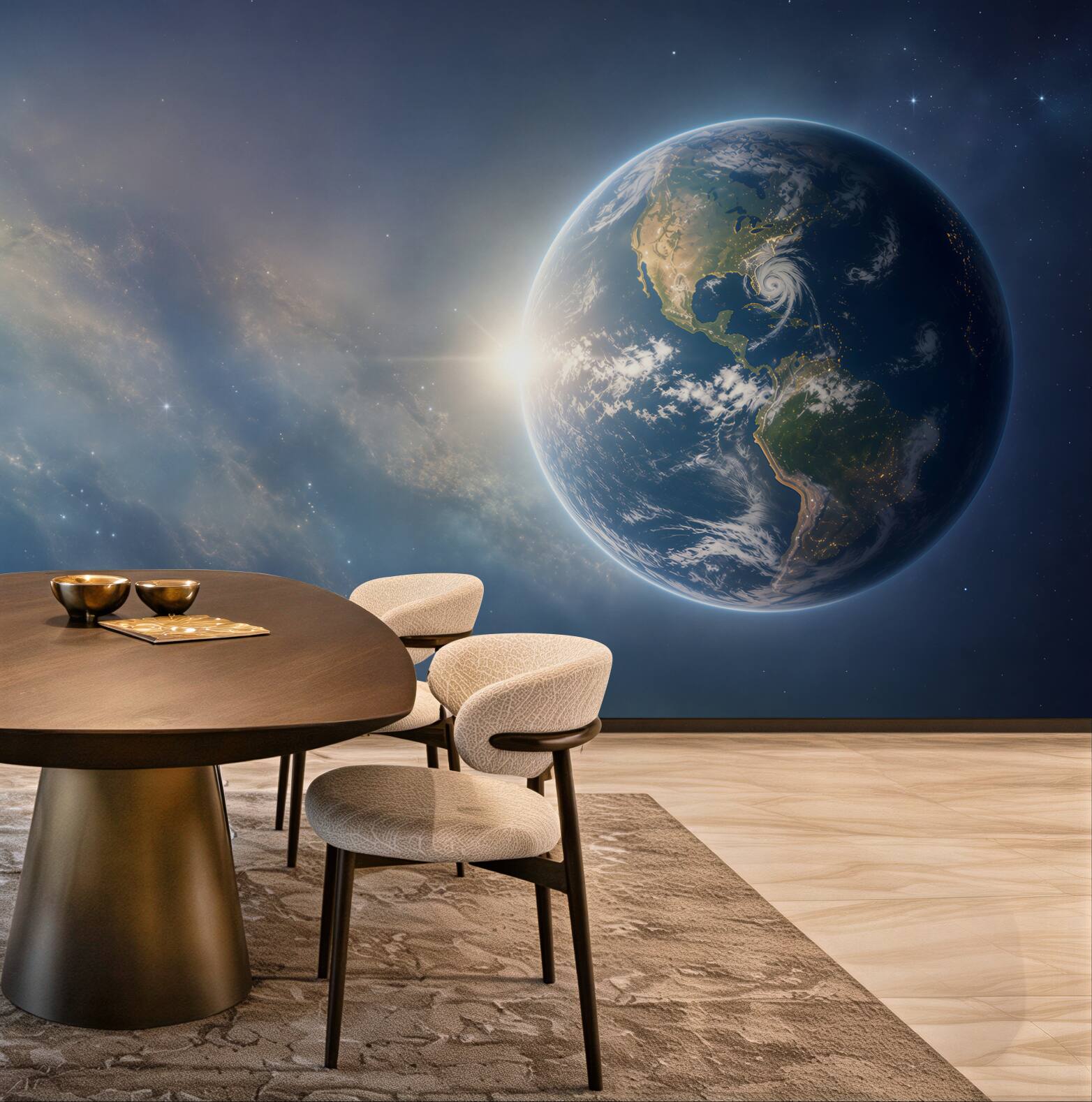 Fototapeta planeta Ziemia w kosmosie z gwiazdami nowoczesna