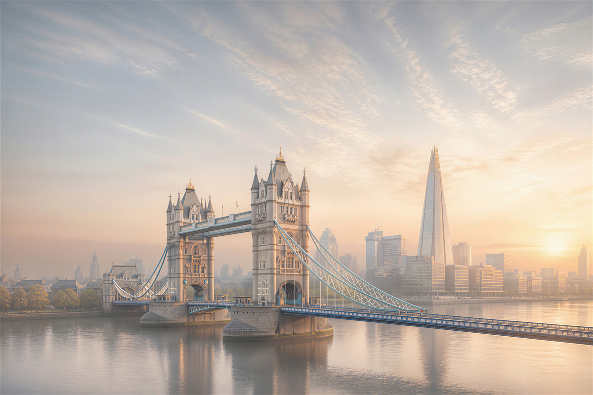 Fototapeta Tower Bridge w Londynie o wschodzie słońca panoramiczna miejska