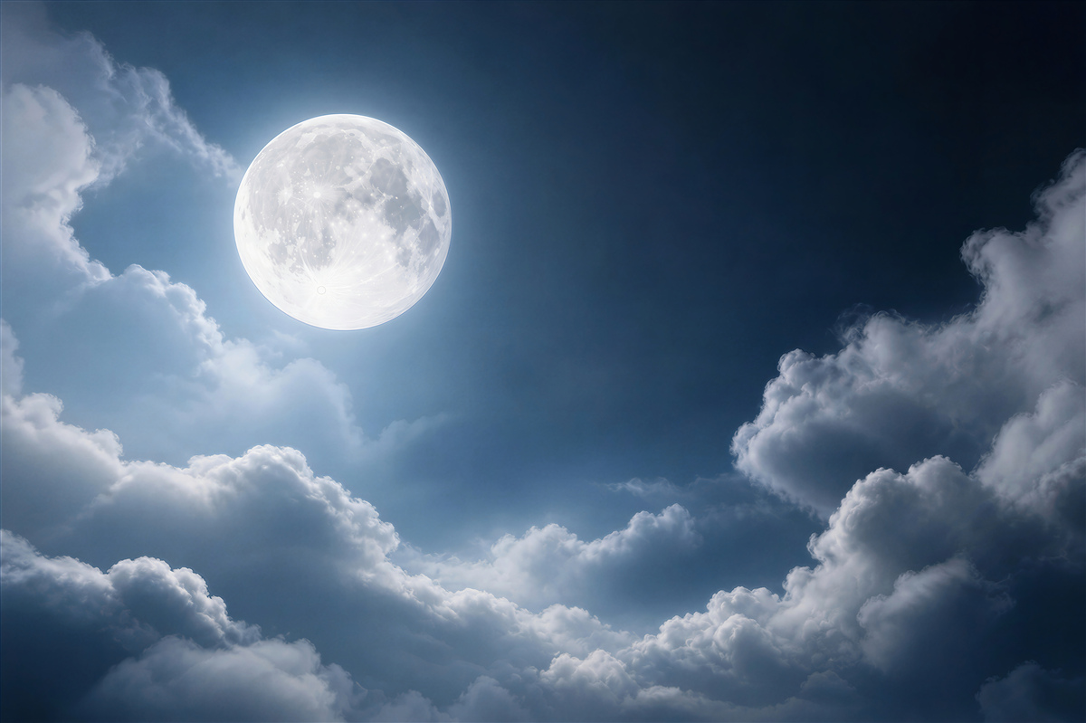 Fototapeta pełnia księżyca wśród chmur nocne niebo