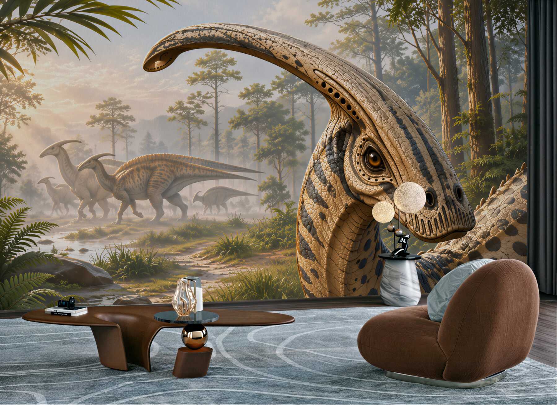 Fototapeta dinozaury w prehistorycznym lesie realistyczna do pokoju dziecka