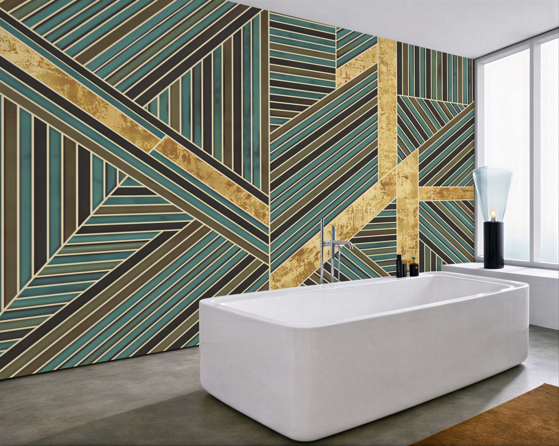 Fototapeta geometryczny wzór art deco turkusowo-złoty elegancki