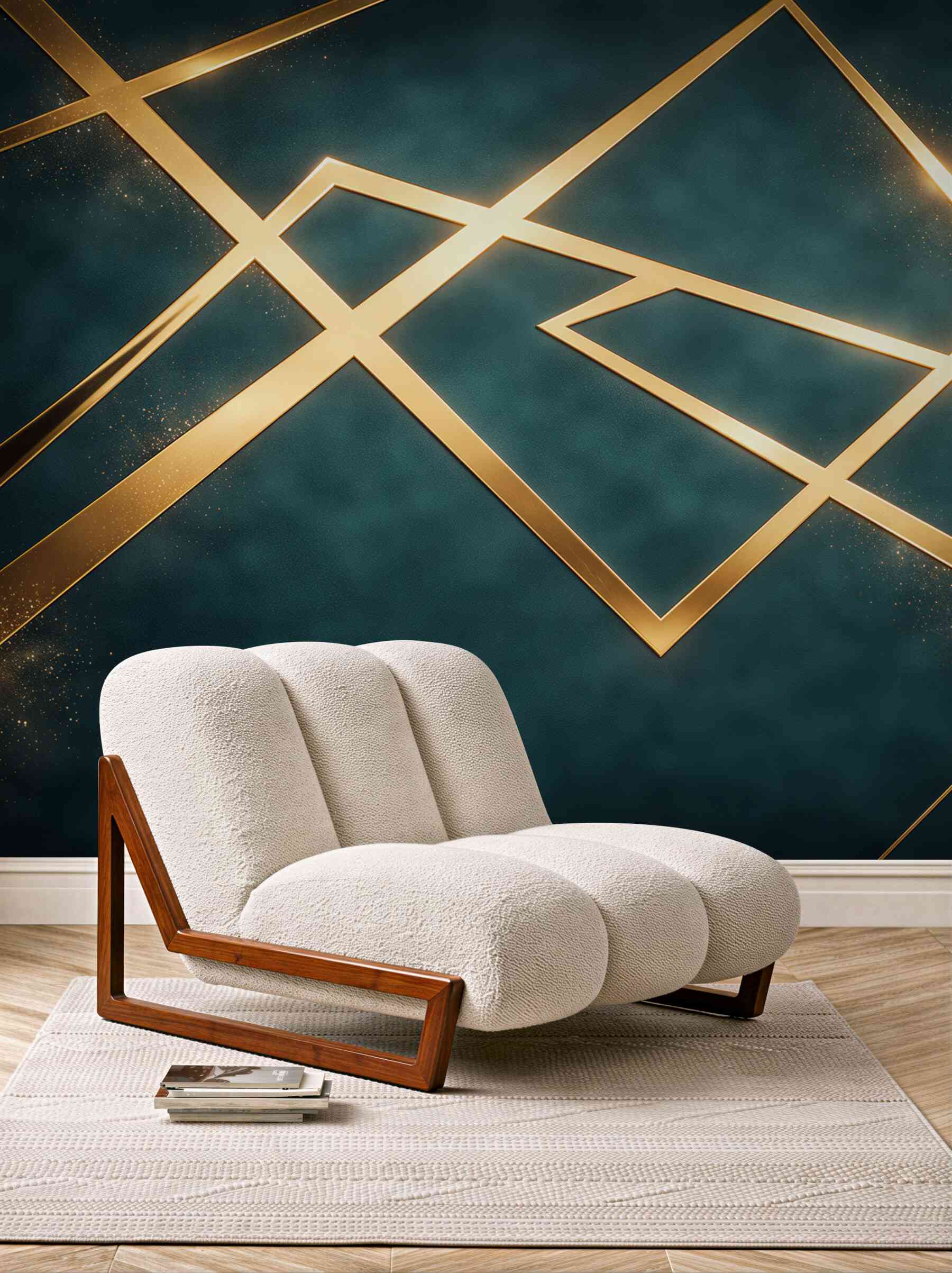 Fototapeta geometryczne złote linie na ciemnozielonym tle nowoczesna