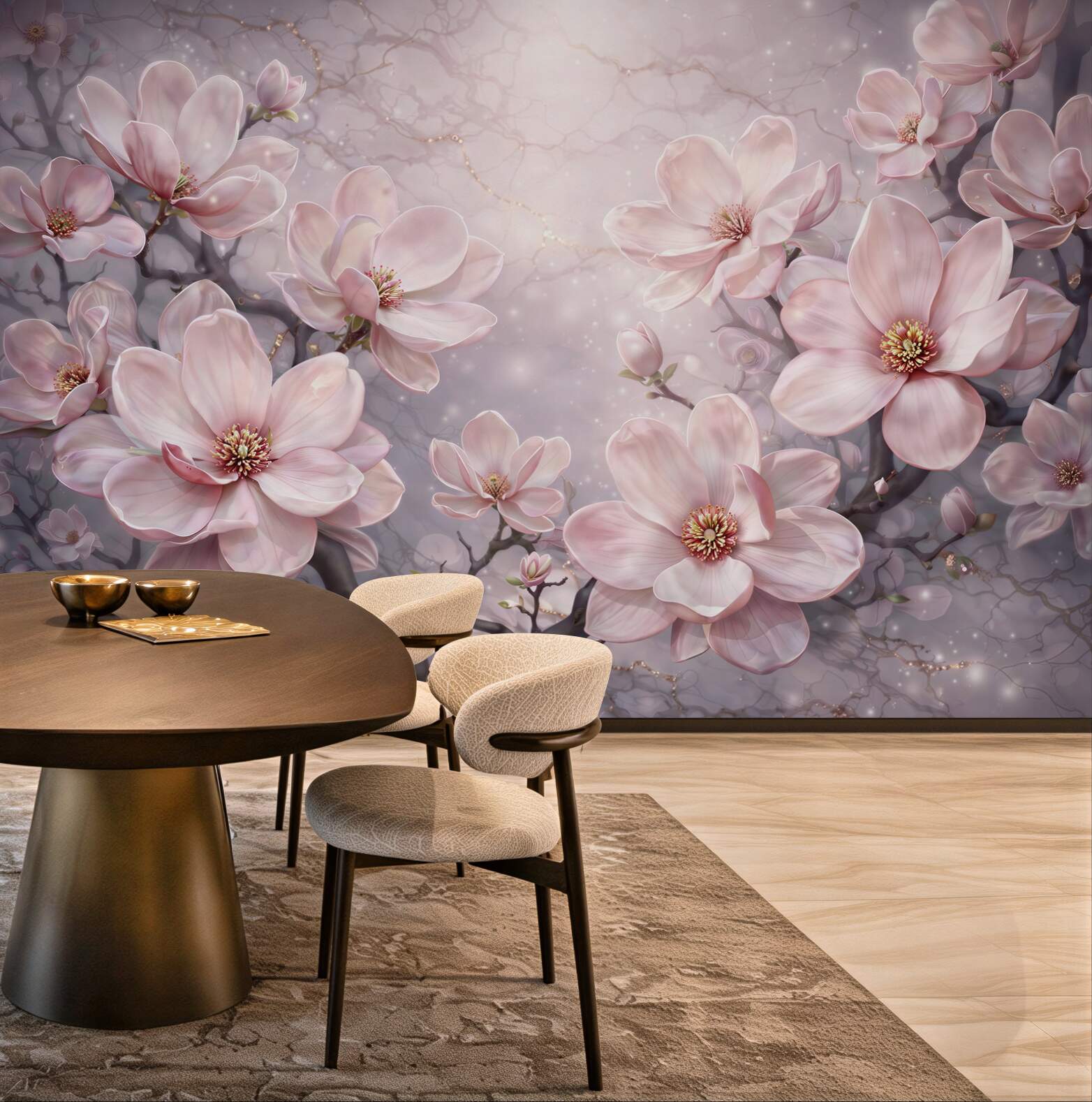 Fototapeta różowe magnolie na gałęziach elegancka i romantyczna