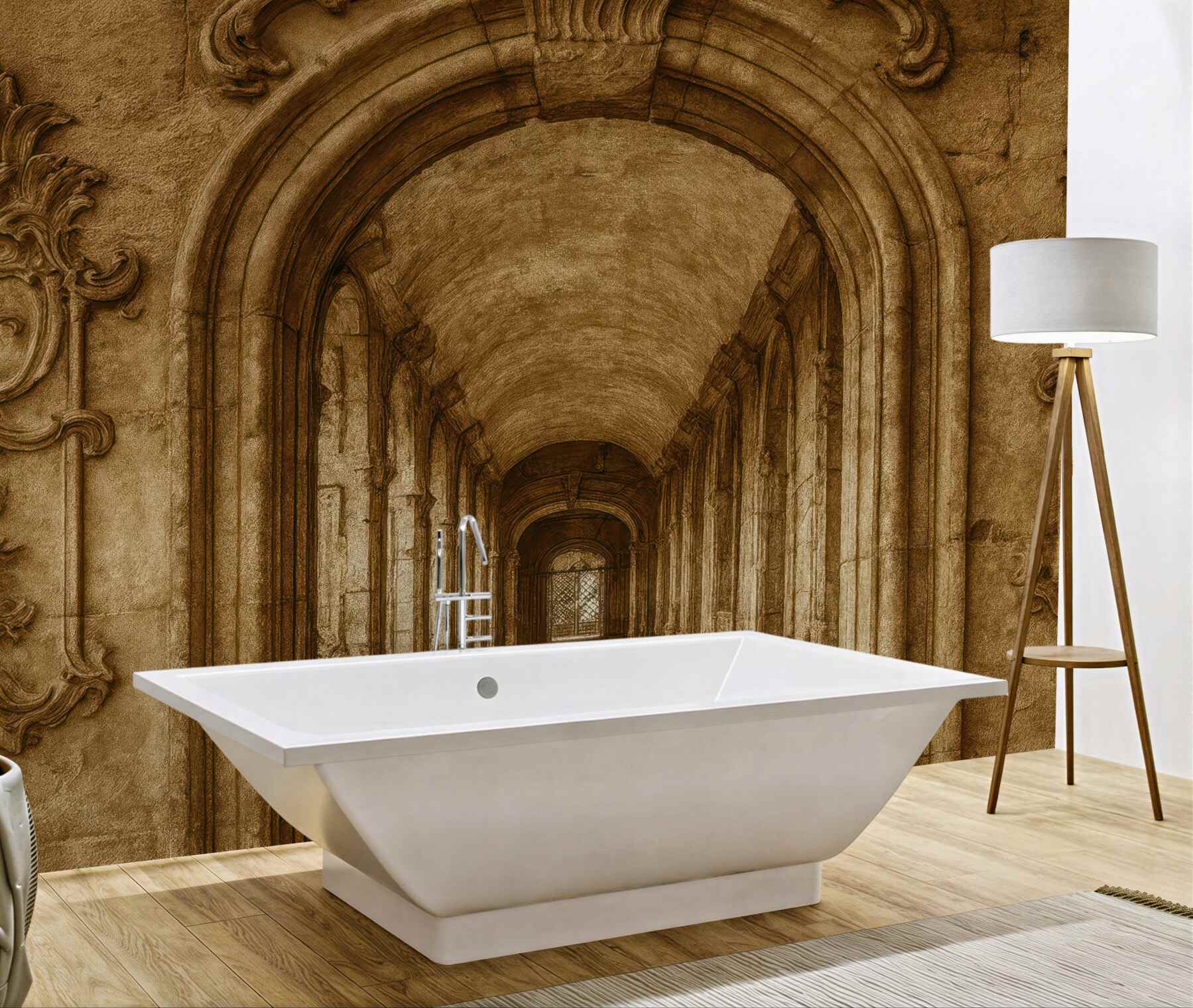 Fototapeta zabytkowy krużganek w sepii