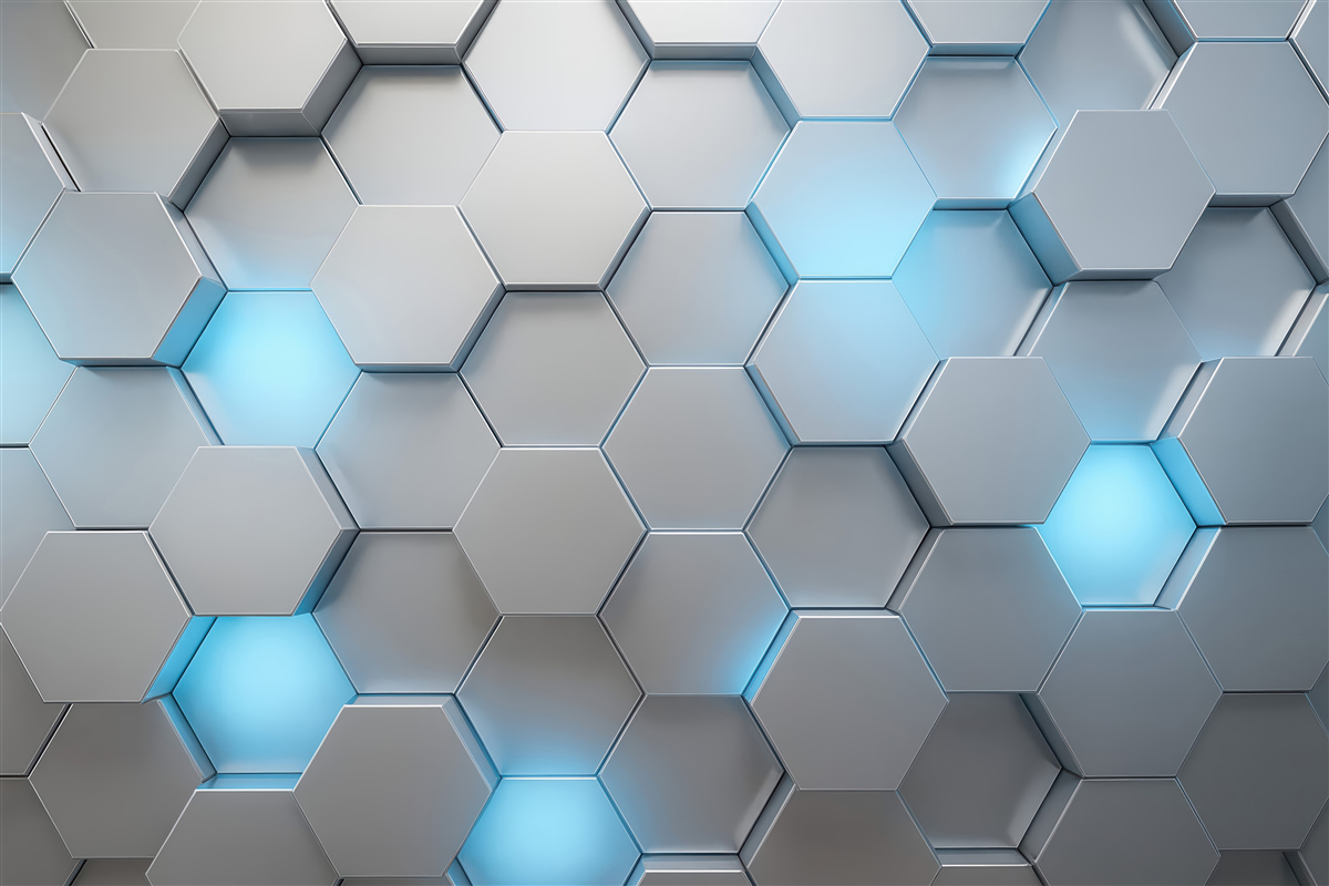 Fototapeta geometryczne heksagony z błękitnym światłem