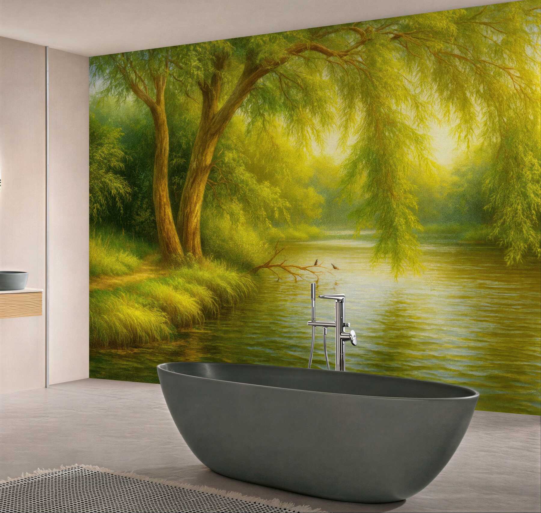 Fototapeta słoneczna wierzba nad spokojną rzeką