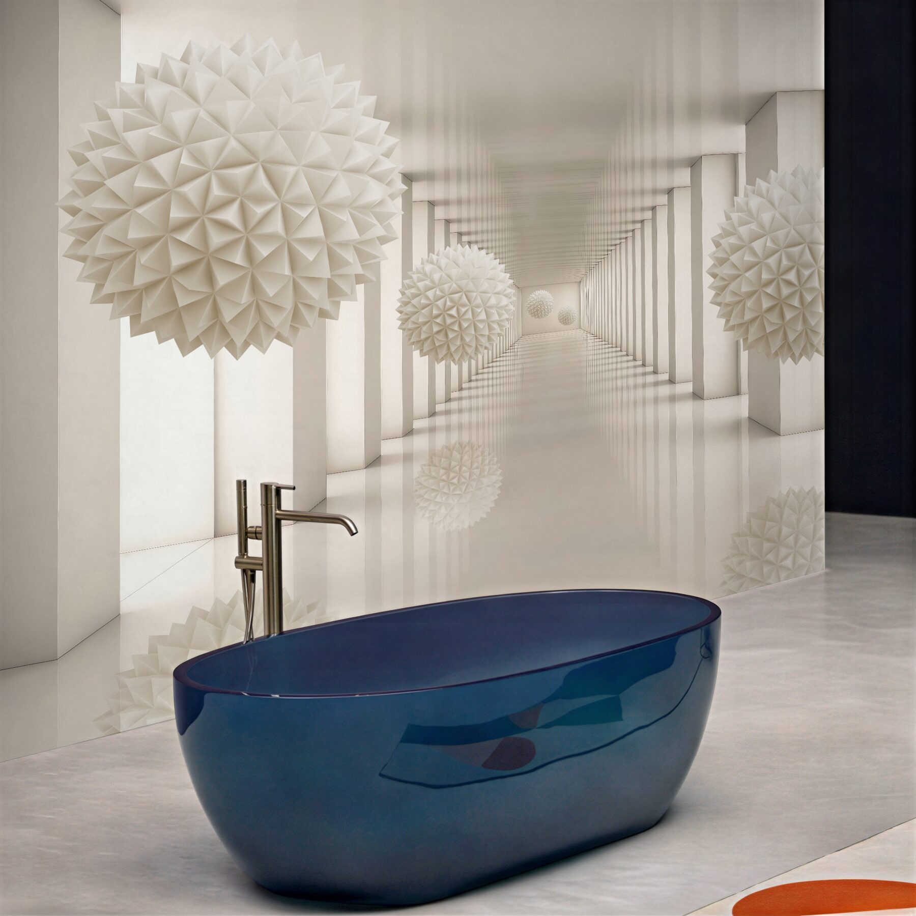 Fototapeta geometryczne kule w jasnym korytarzu