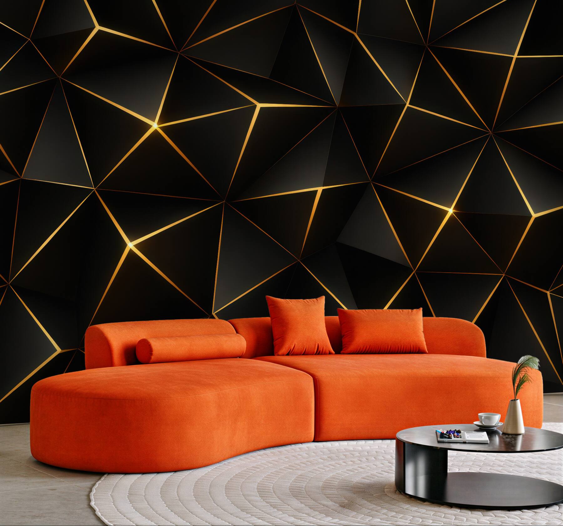 Fototapeta geometryczna czerń z złotym blaskiem