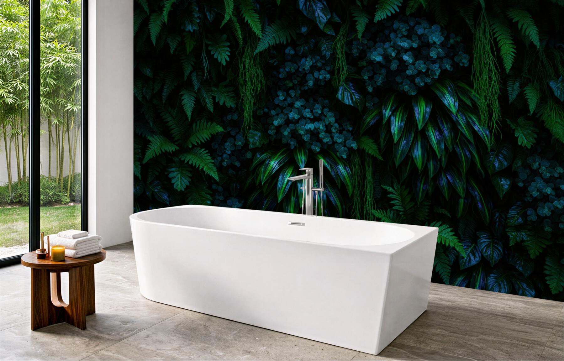 Fototapeta mroczna ściana tropikalnych paproci