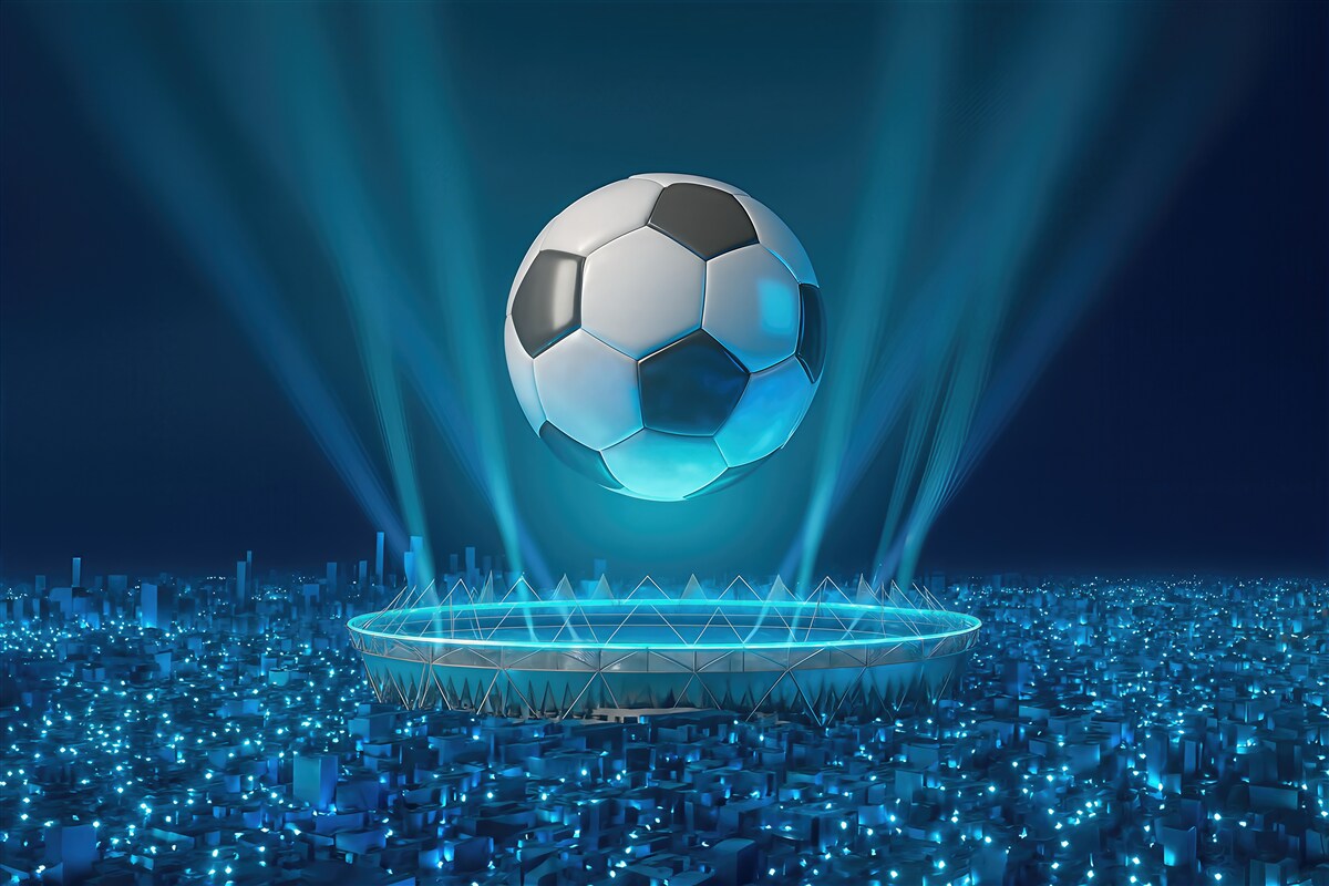 Fototapeta futurystyczny stadion z lewitującą piłką