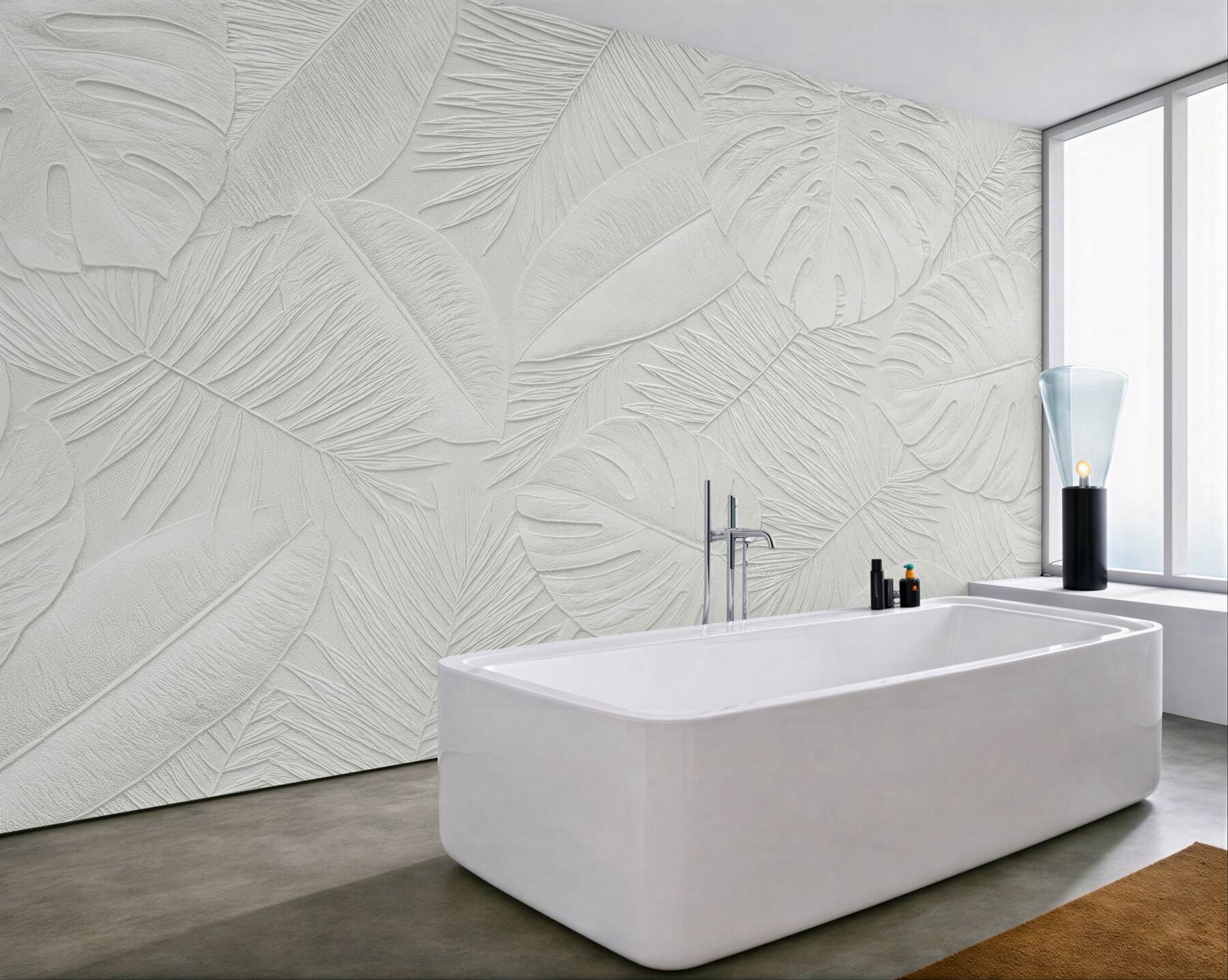 Fototapeta białe tropikalne liście w subtelnym reliefie