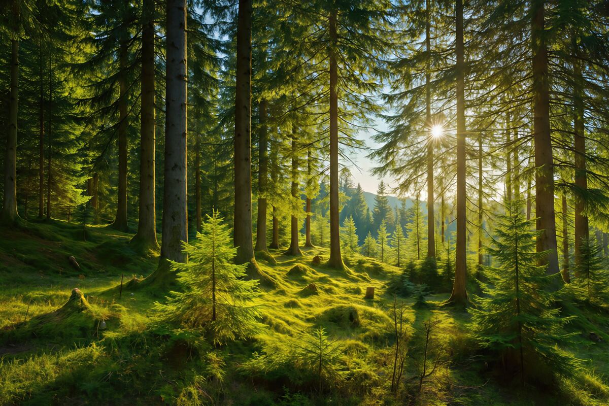 Fototapeta słoneczny las pełen zielonego spokoju