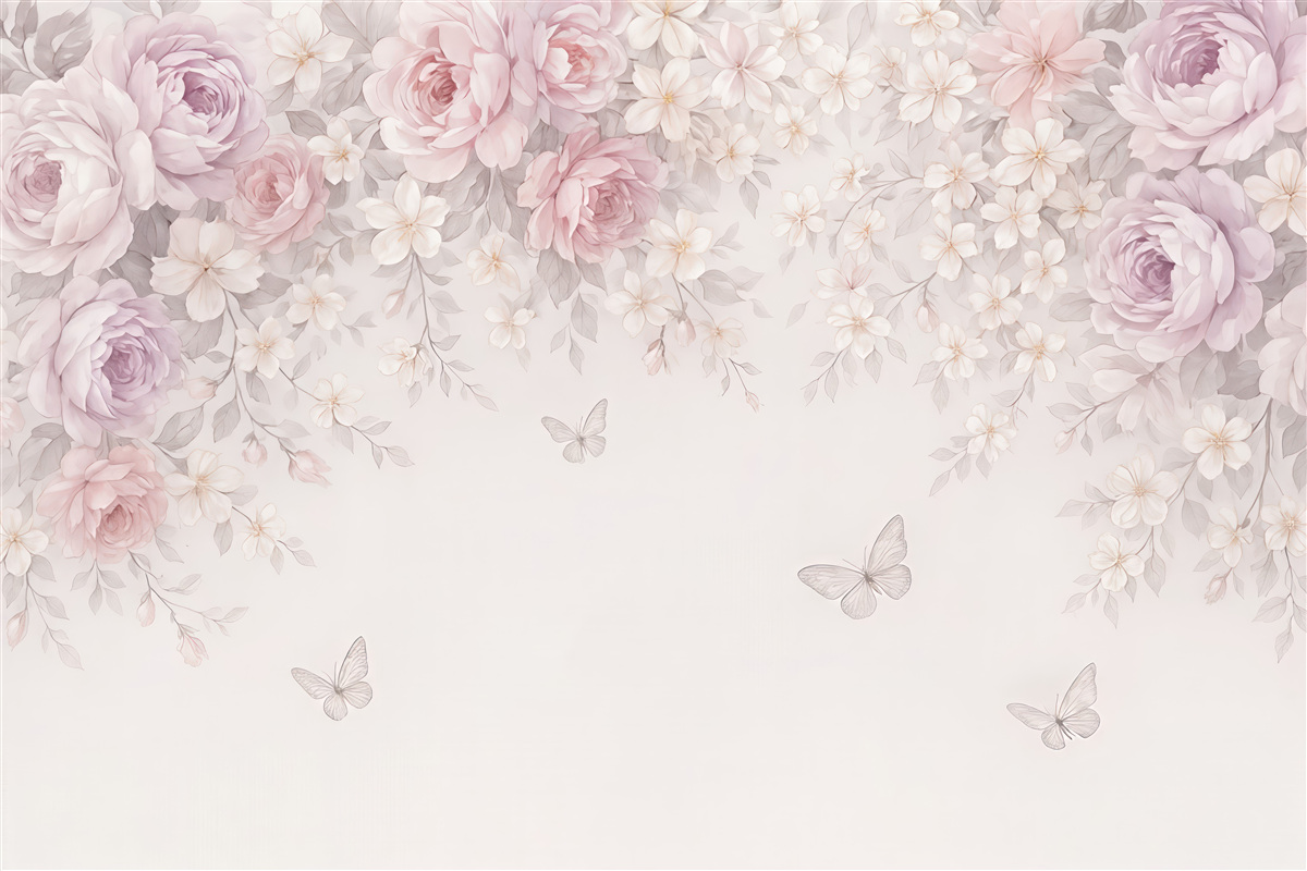 Fototapeta pudrowe kwiaty z motylami