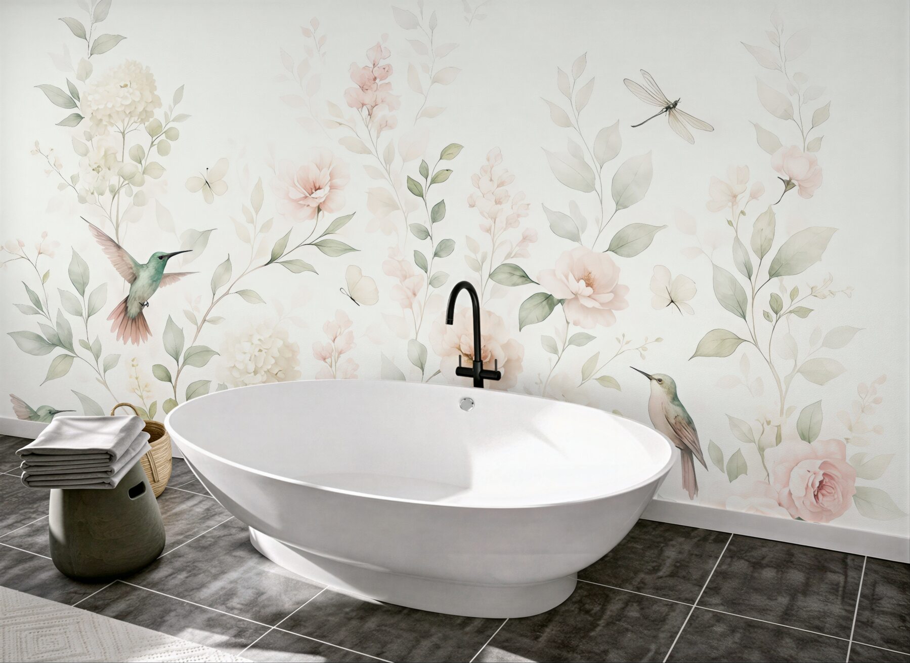 Fototapeta pastelowy ogród z kolibrami