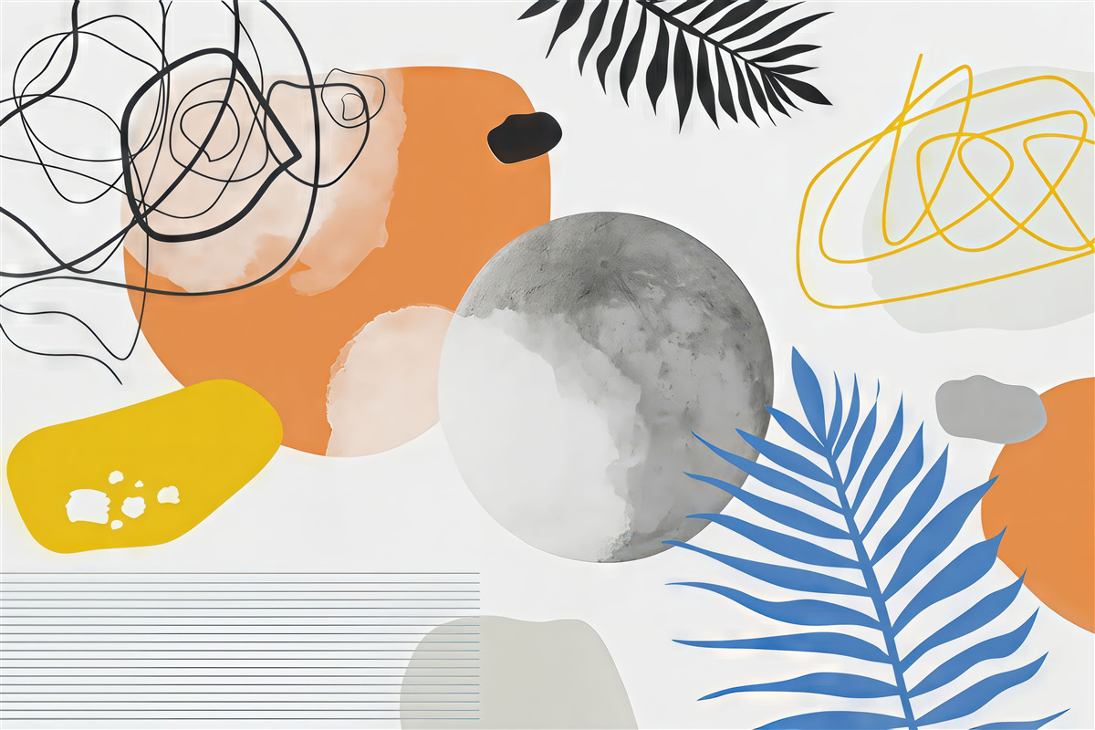 Fototapeta abstrakcyjne liście i kolorowe formy