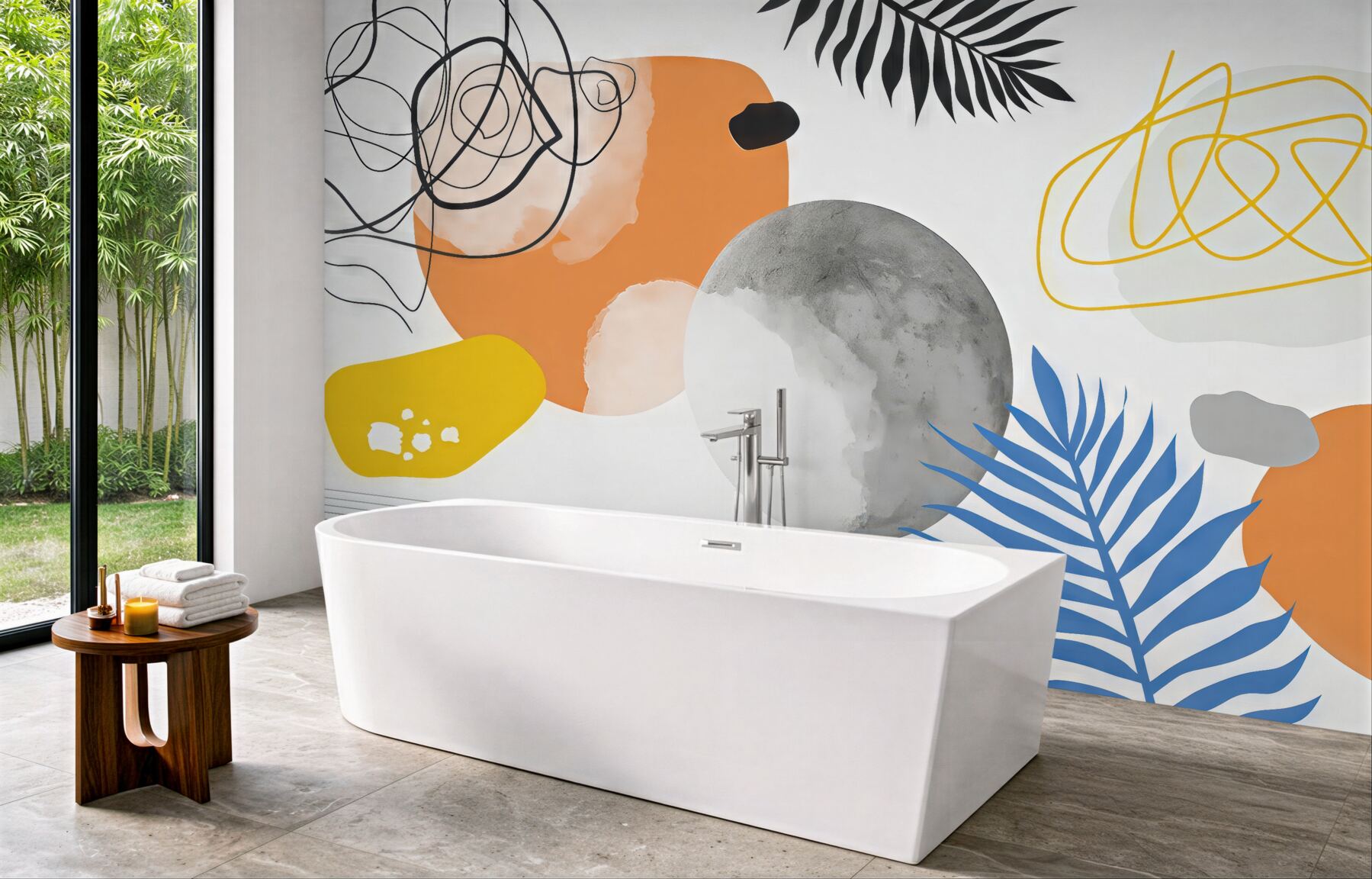 Fototapeta abstrakcyjne liście i kolorowe formy