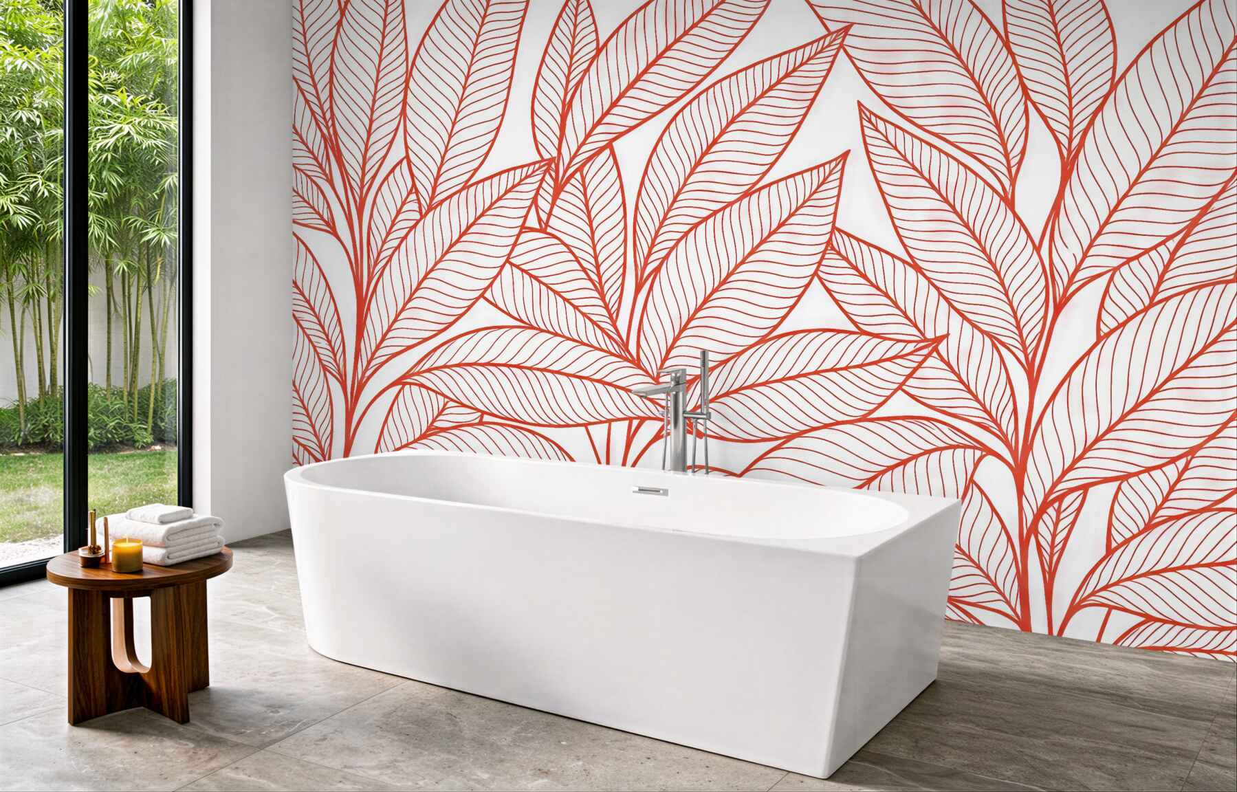 Fototapeta koralowe liście w nowoczesnym rysunku