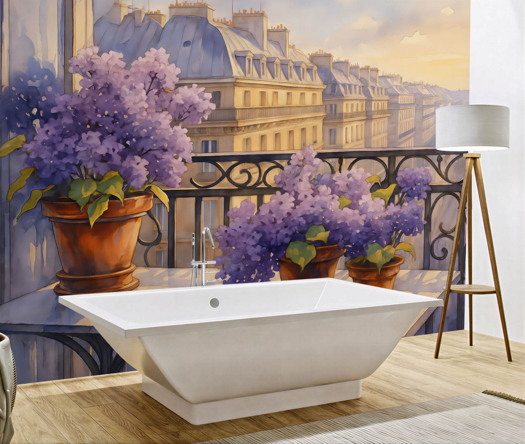 Fototapeta lawendowy balkon w paryskim poranku