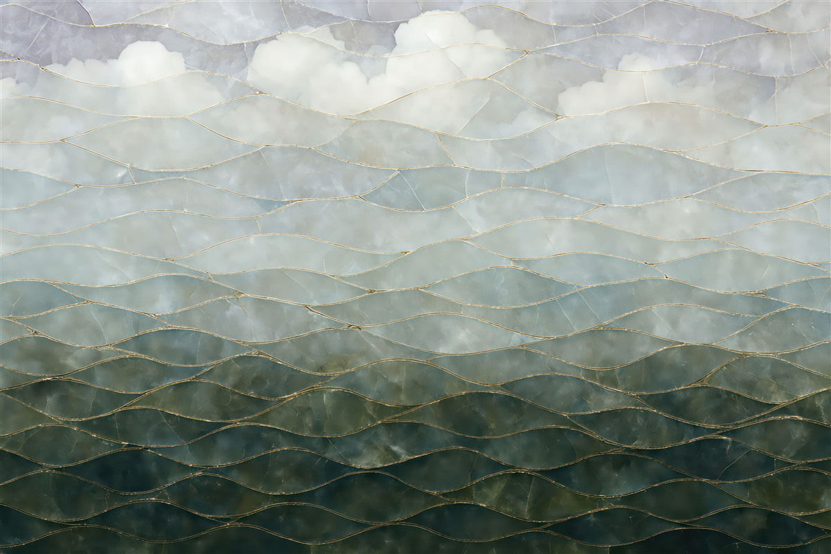 Fototapeta abstrakcyjne złote fale w mglistym błękicie