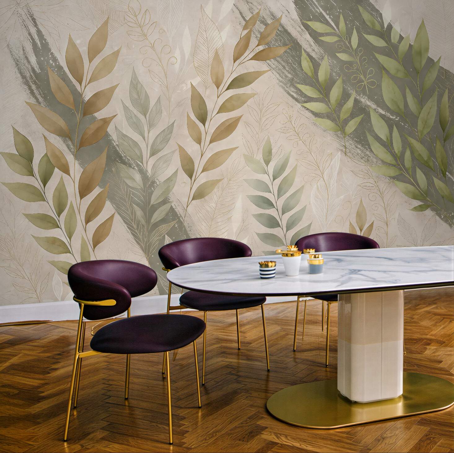 Fototapeta botaniczne liście w artystycznym beżu