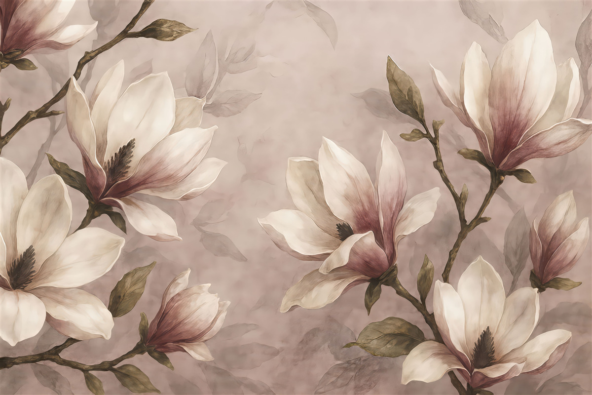 Fototapeta akwarelowe magnolie w pudrowym różu