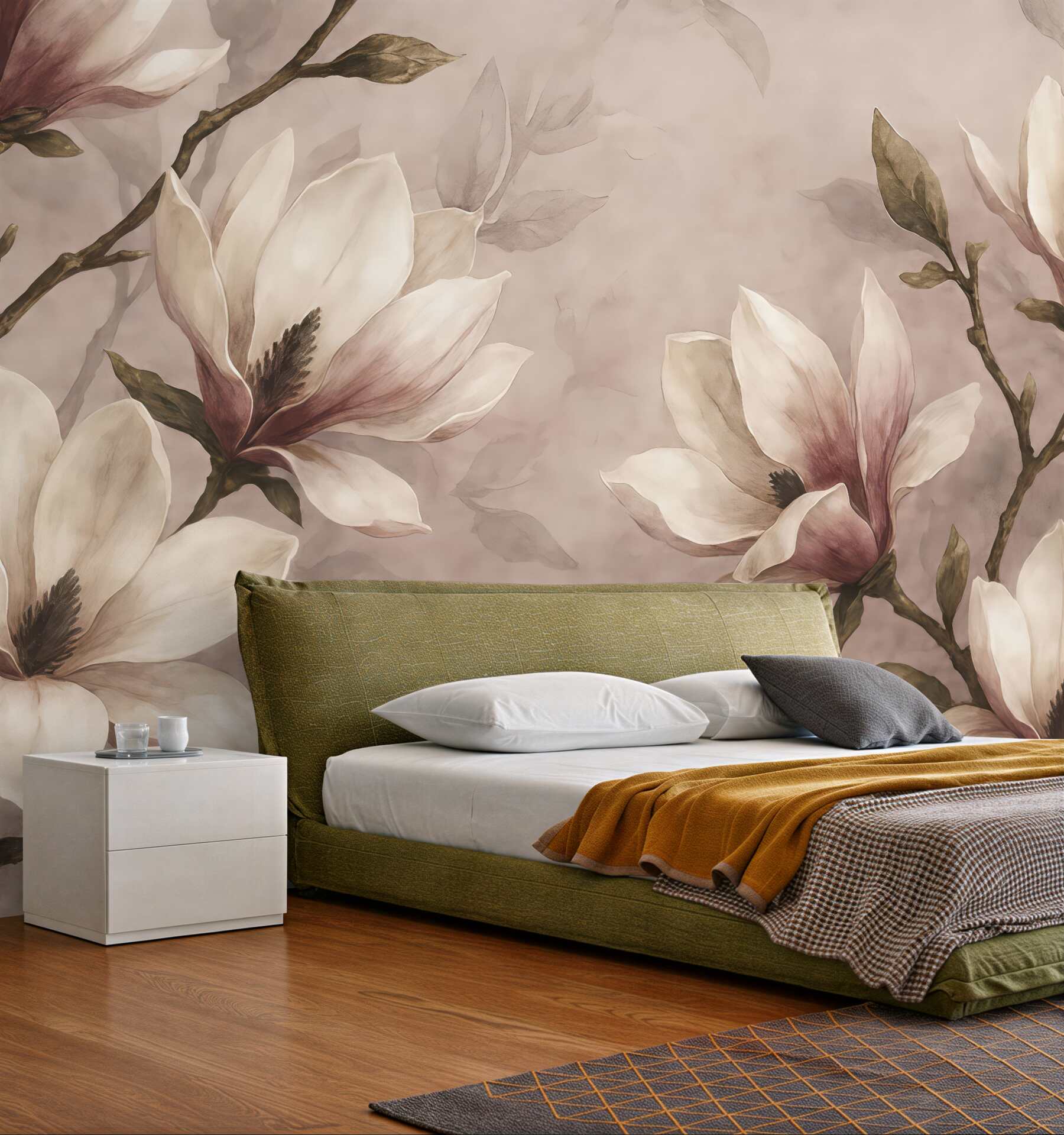 Fototapeta akwarelowe magnolie w pudrowym różu